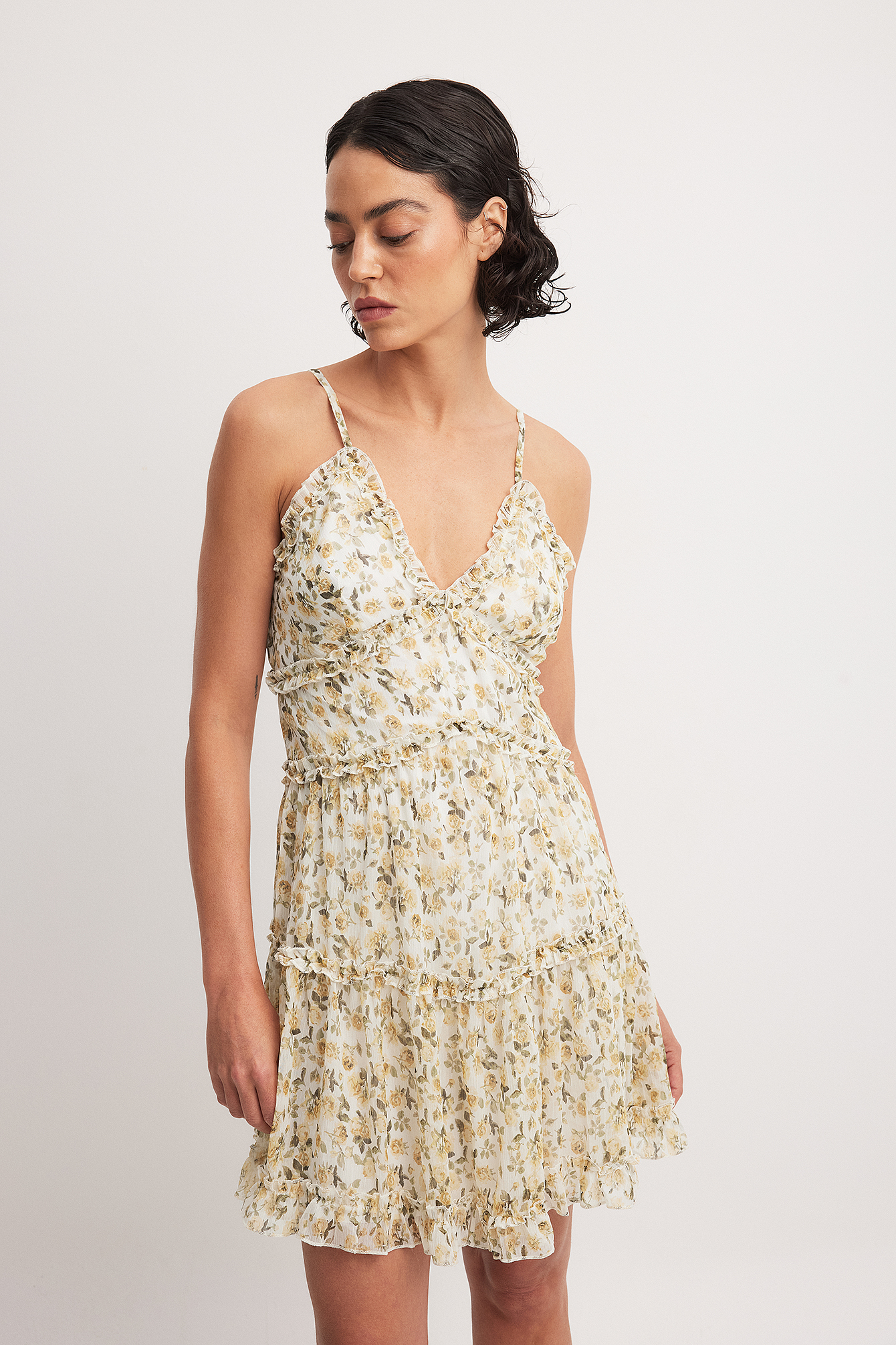 Chiffon Frill Mini Dress Flower NA-KD - Main Image