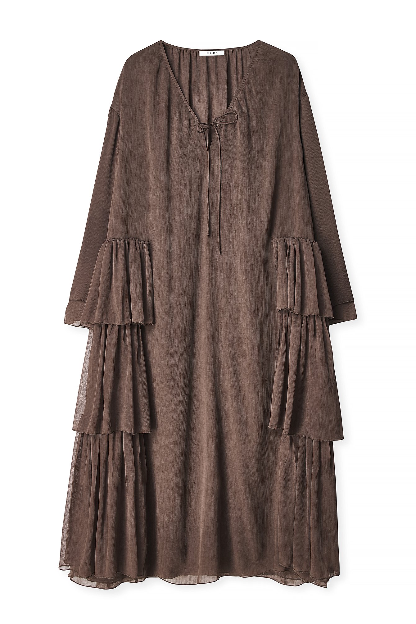 Brown Chiffon Ruffle Long Sleeve Kaftan