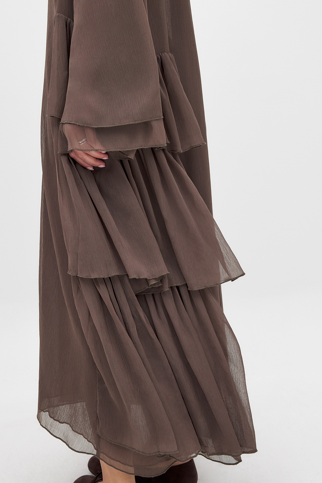 NA-KD Långärmad kaftan i chiffong med volang - Kaftaner - Brun - EU 42 - NA-KD / NAKD