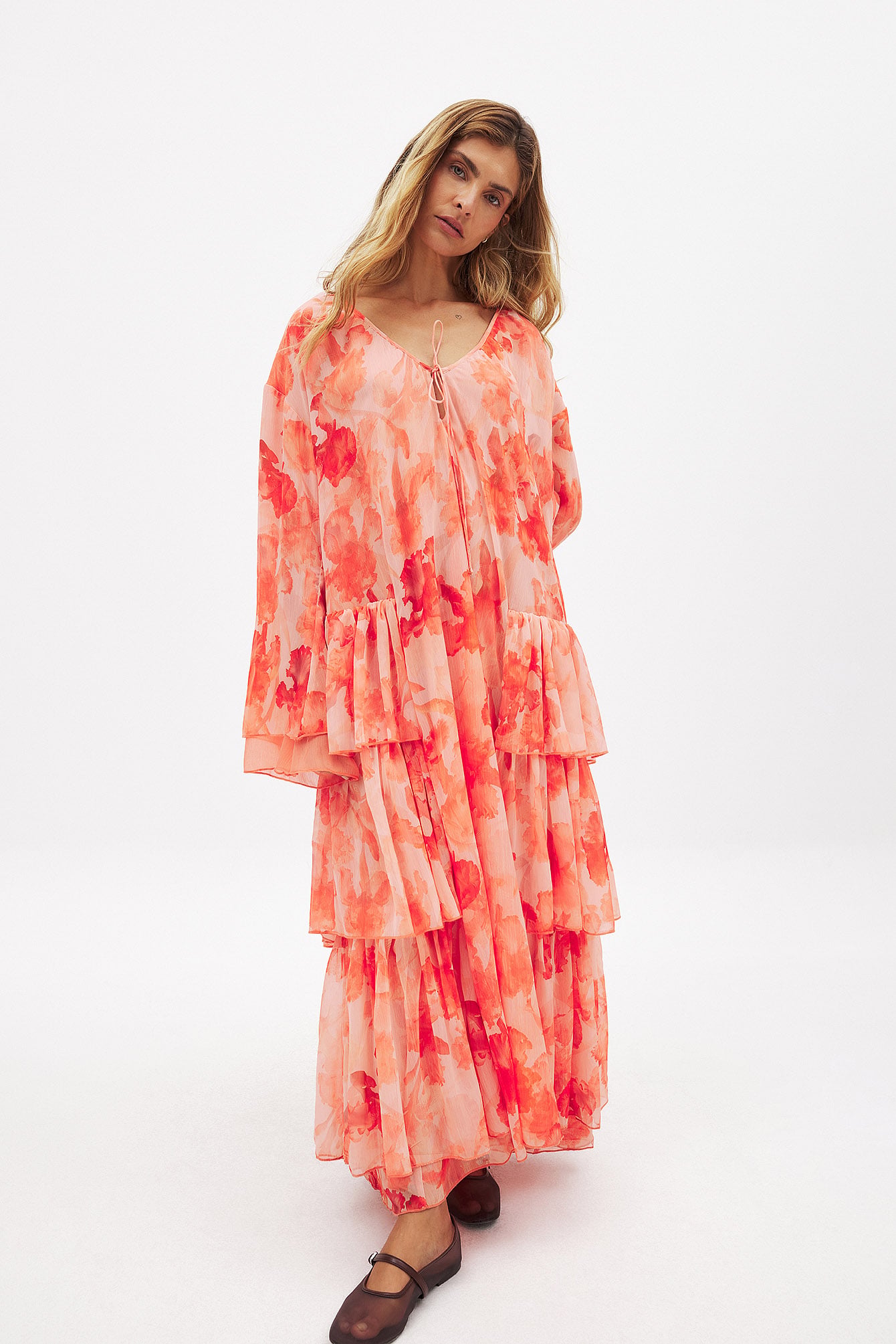 Chiffon Ruffle Long Sleeve Kaftan Orange | NA-KD Chiffon Ruffle Long Sleeve Kaftan Orange | NA-KD
