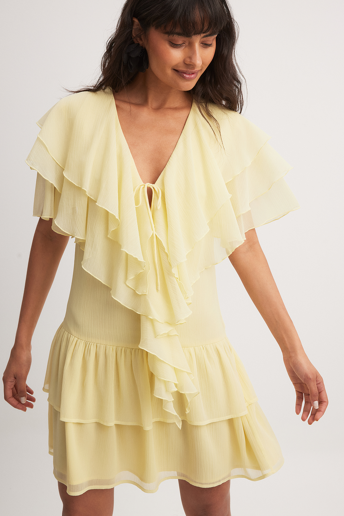 Chiffon Ruffles Detail Mini Dress Yellow | NA-KD