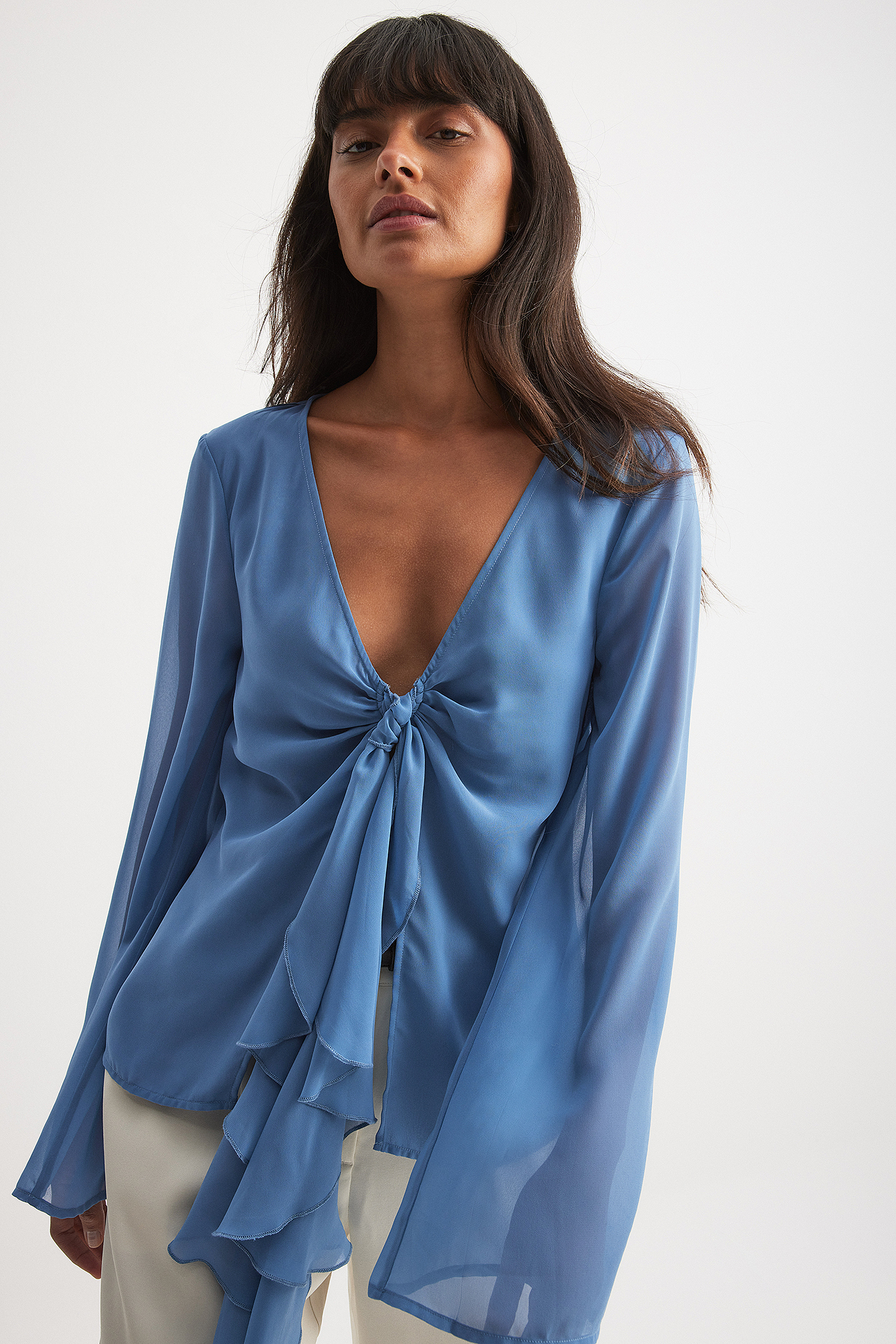 Chiffon ruffle tie top