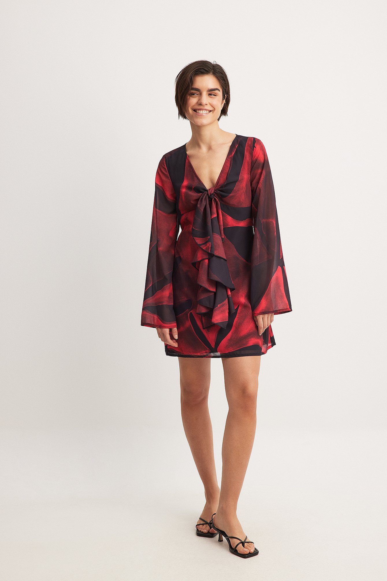 Chiffon Tie Front Mini Dress Multicolor | NA-KD Chiffon Tie Front Mini Dress Multicolor | NA-KD