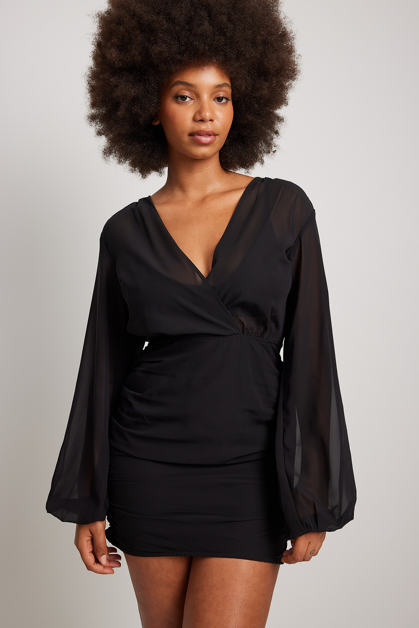 black v neck chiffon top