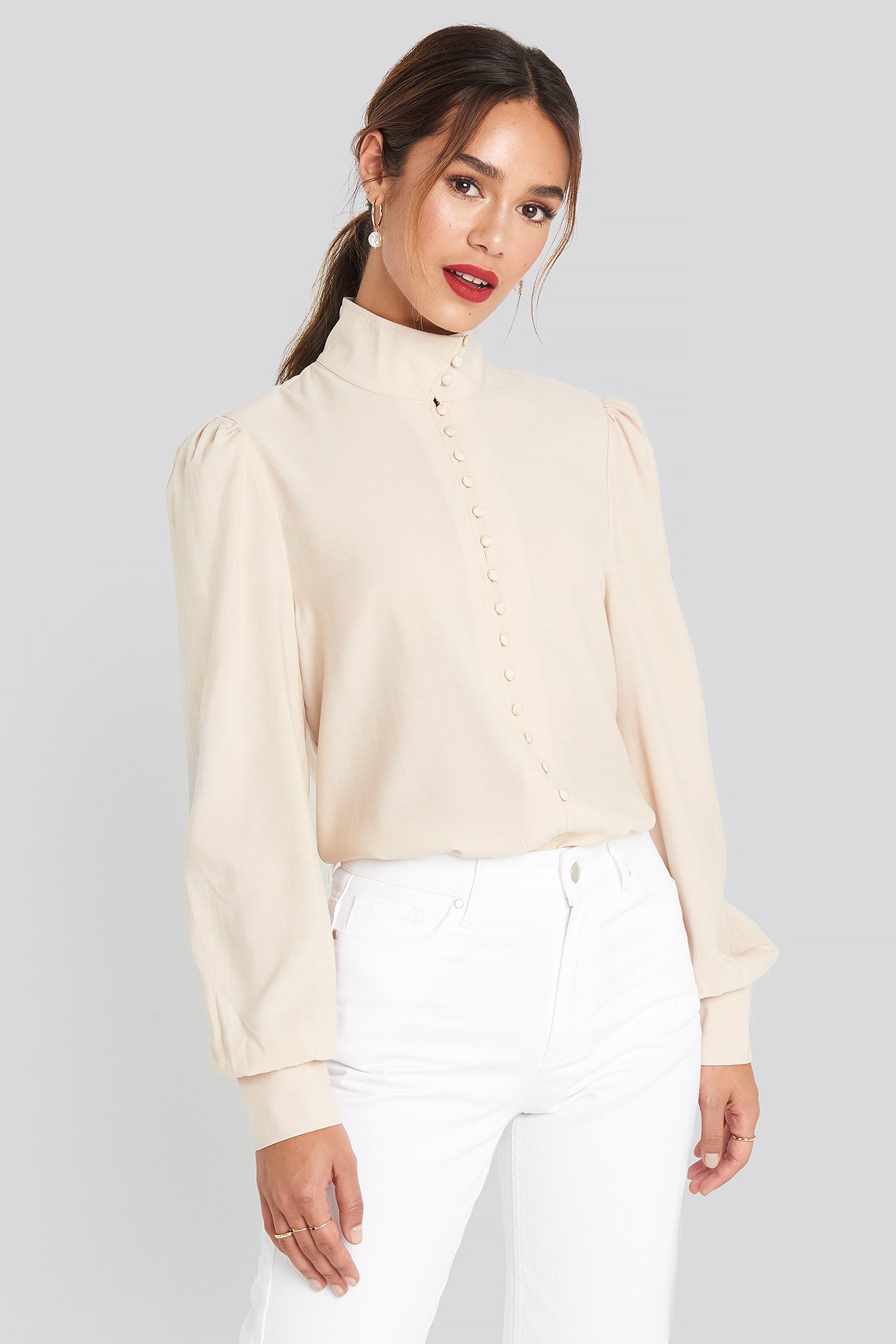 high neck blouse with front zip