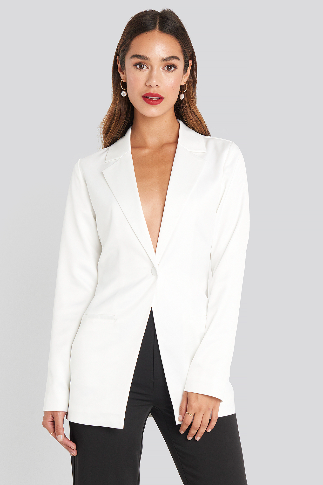Shiny Fitted Blazer White