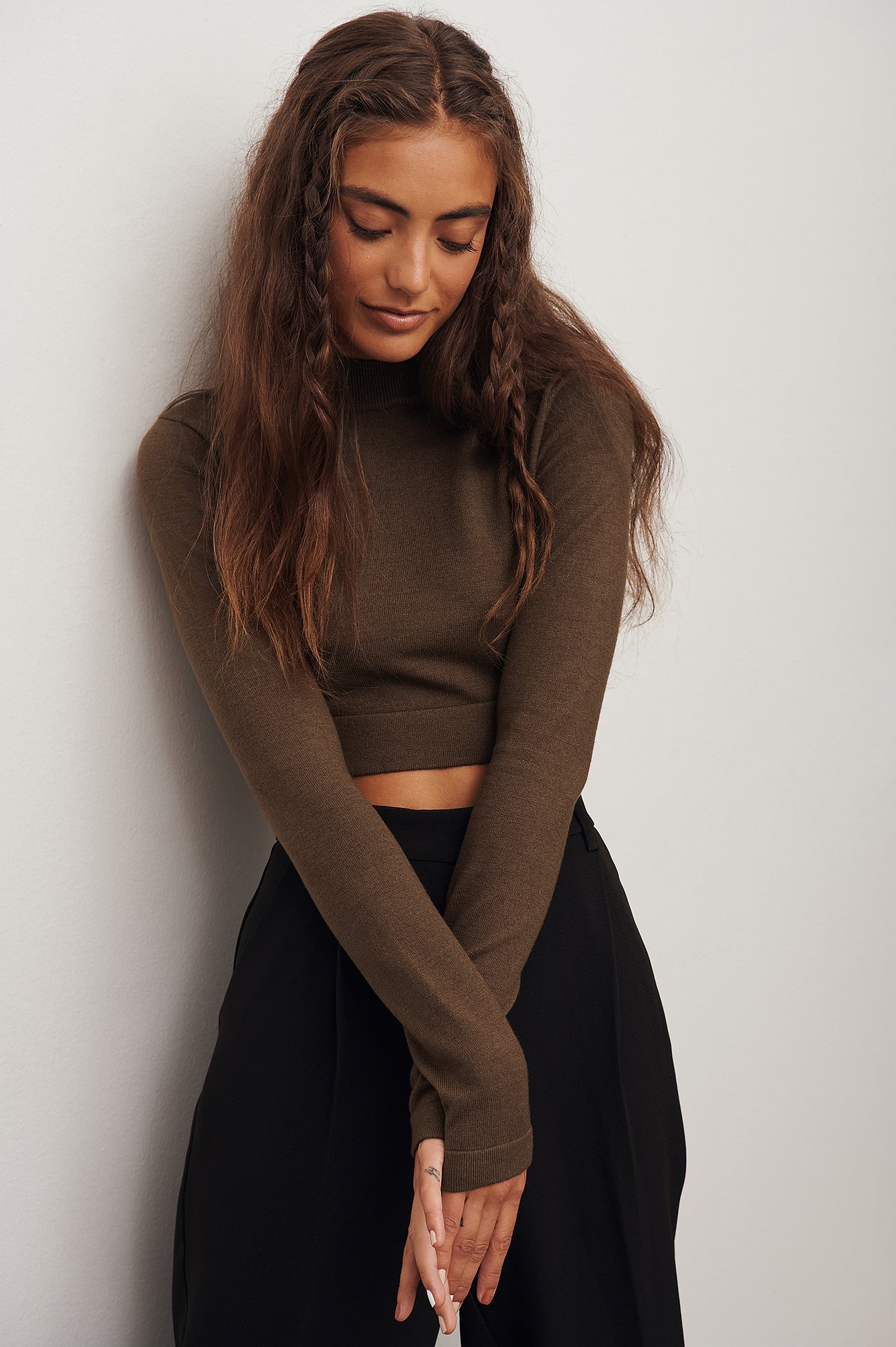 Brown Cropped Polo Top