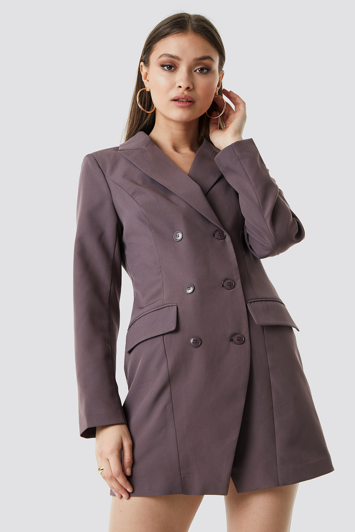 Double Breasted Short Blazer Dress Brown