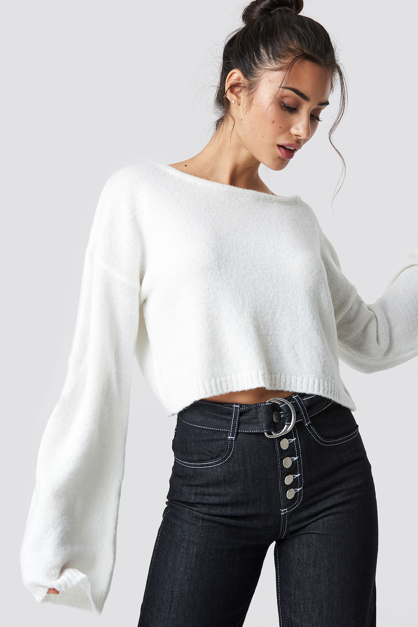 Chloé B x NA-KD Knitted Boatneck Sweater - White