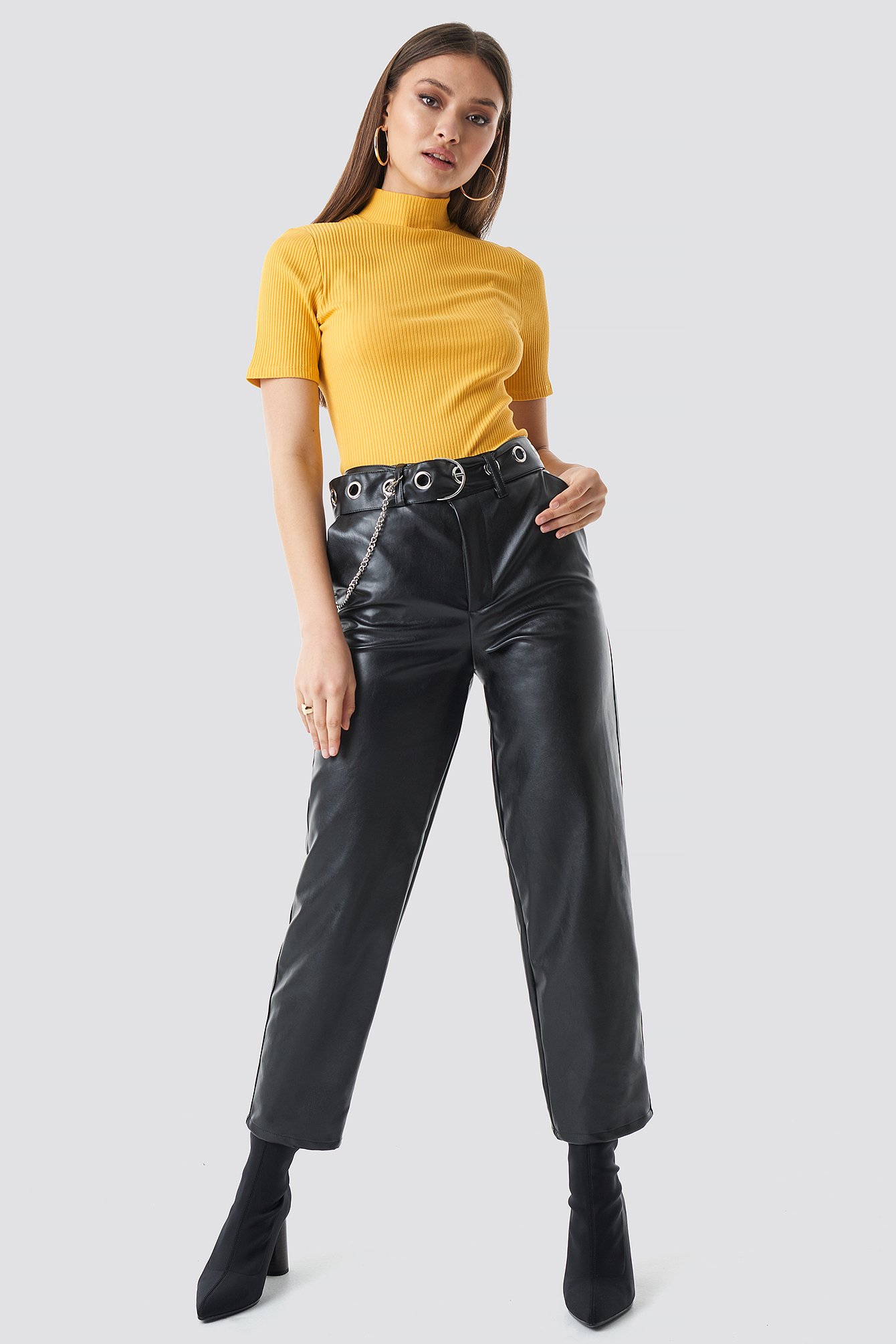 CHLOÉ Pu Leather Belted Pants Black