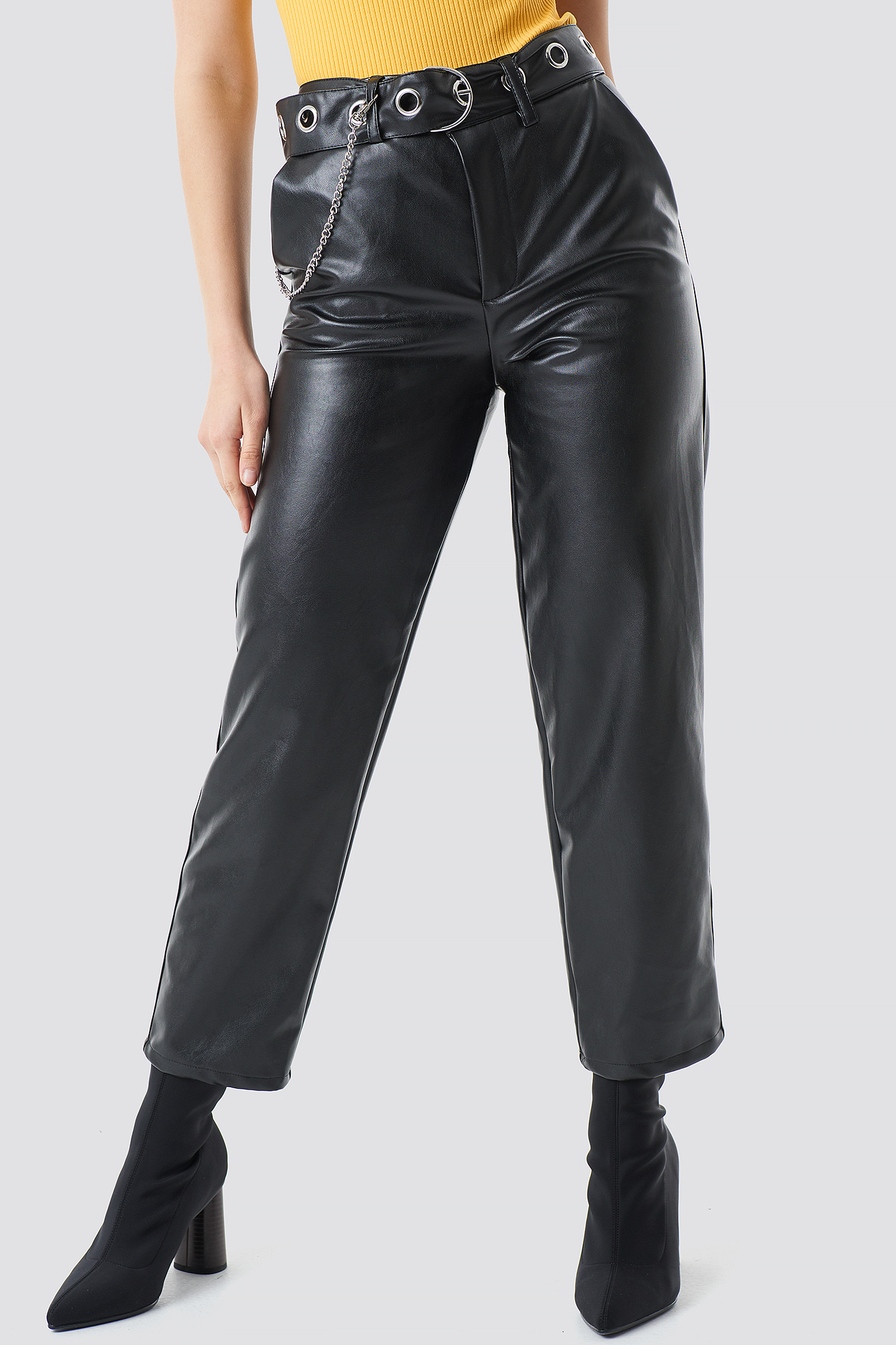 Pu Leather Belted Pants Black | na-kd.com