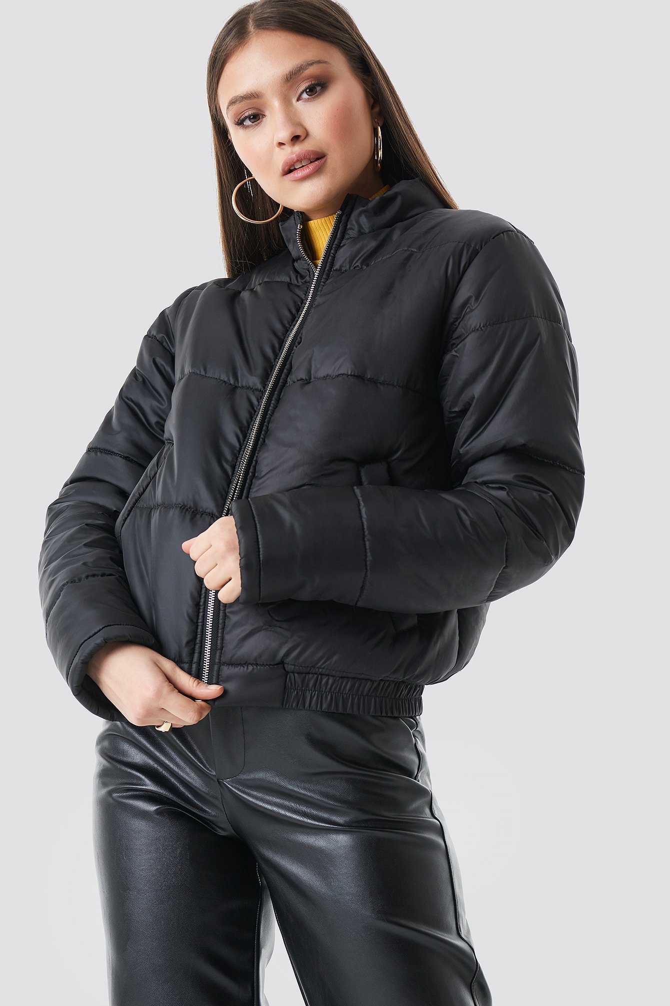 short black puffer jacket with hood