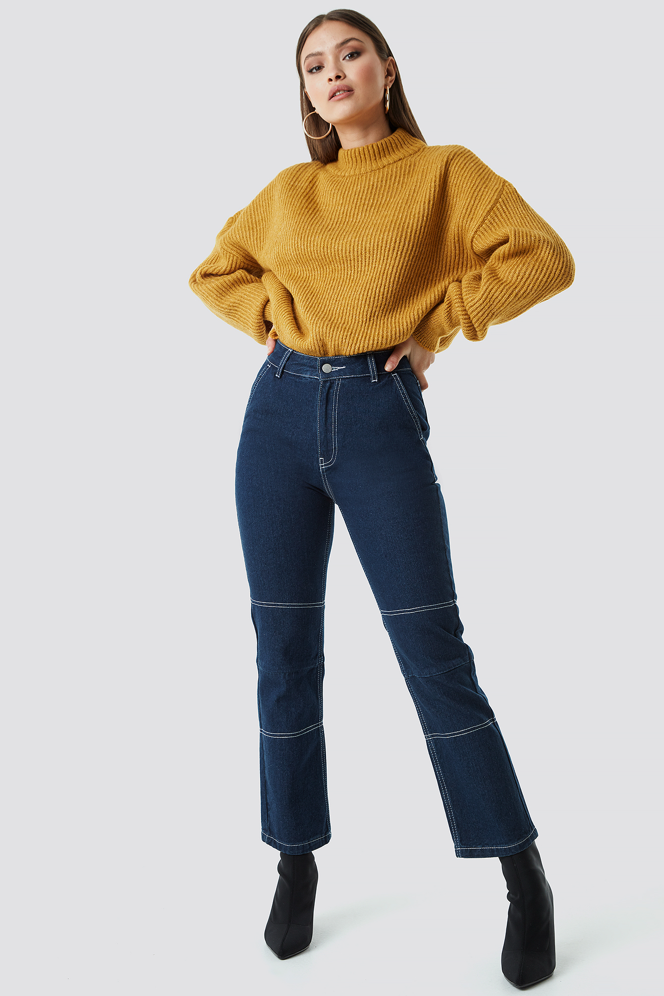 Straight Cropped Jeans Mid Blue