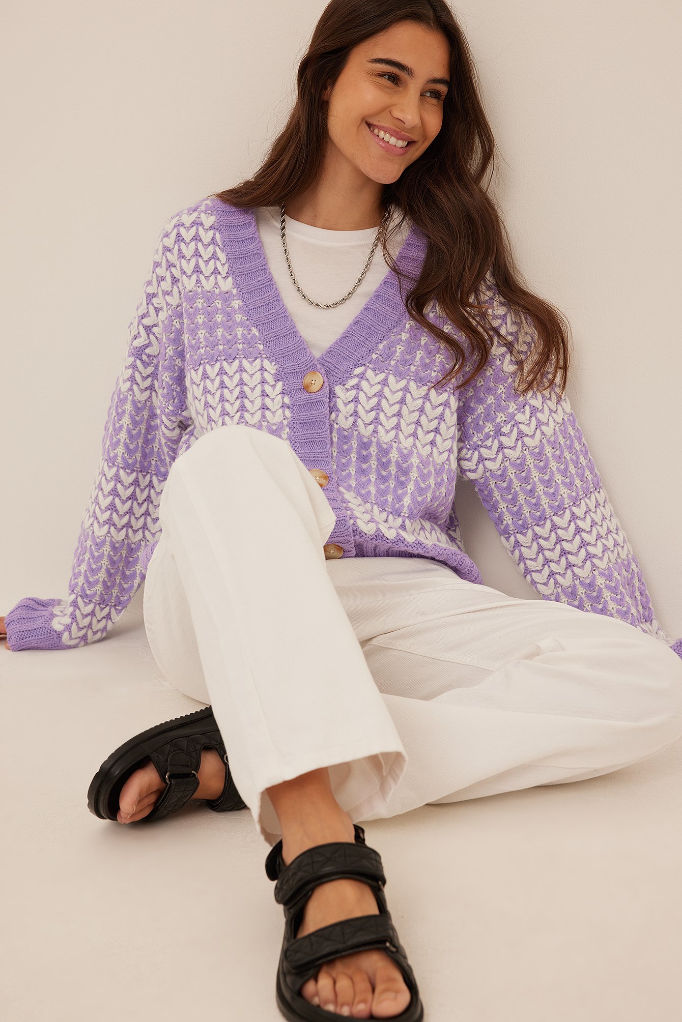 Lilac Chunky Two Colored Oversized Cardigan