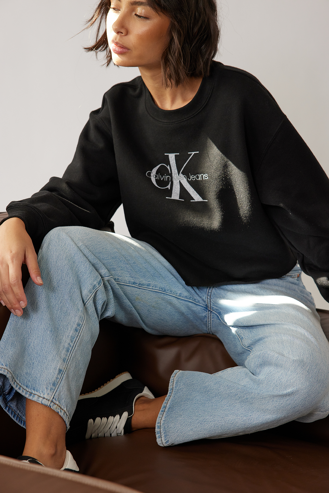 Calvin Klein for NA-KD Organic Cropped Crew Neck Sweater - Black