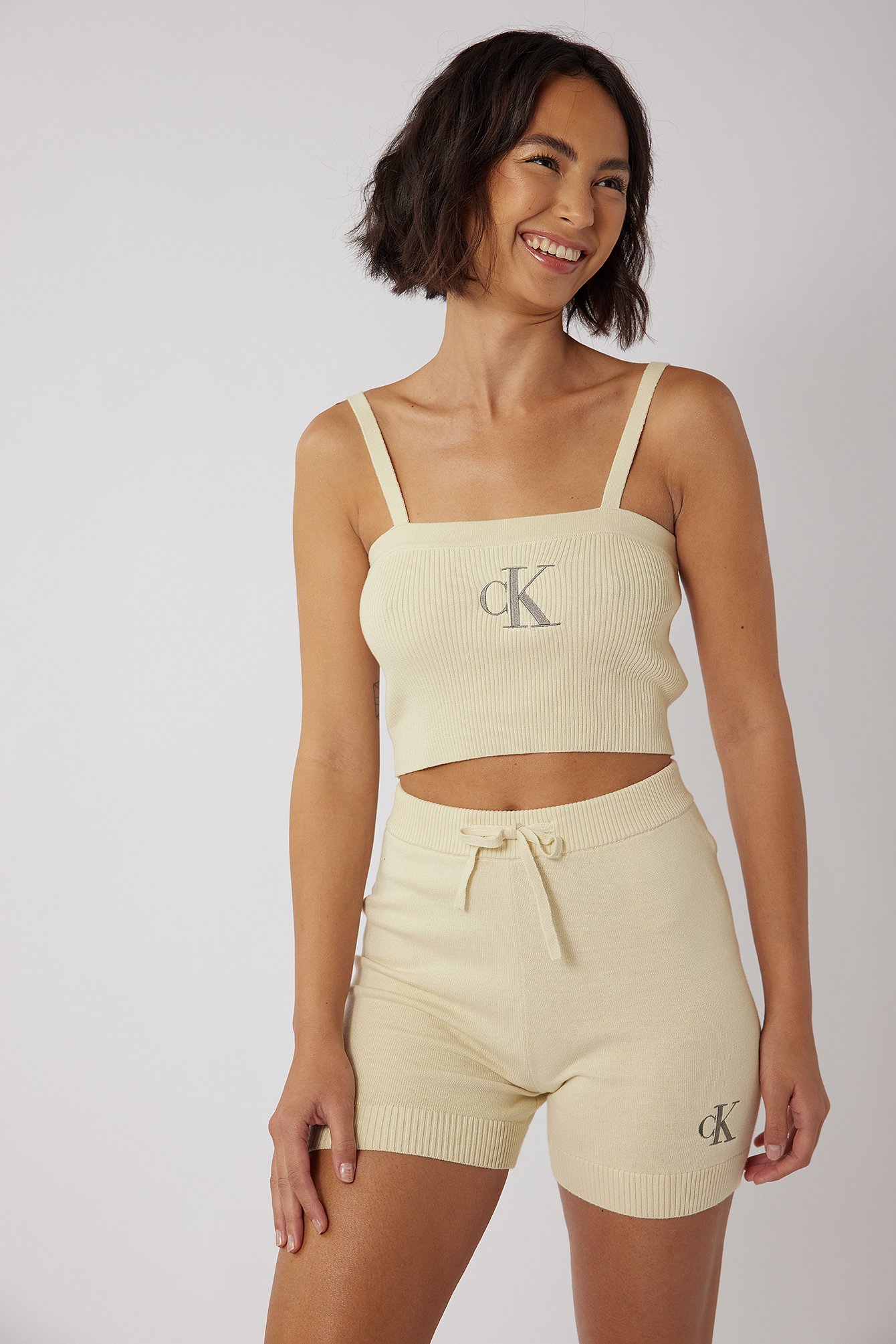 Calvin Klein for NA-KD Stickade shorts - Beige