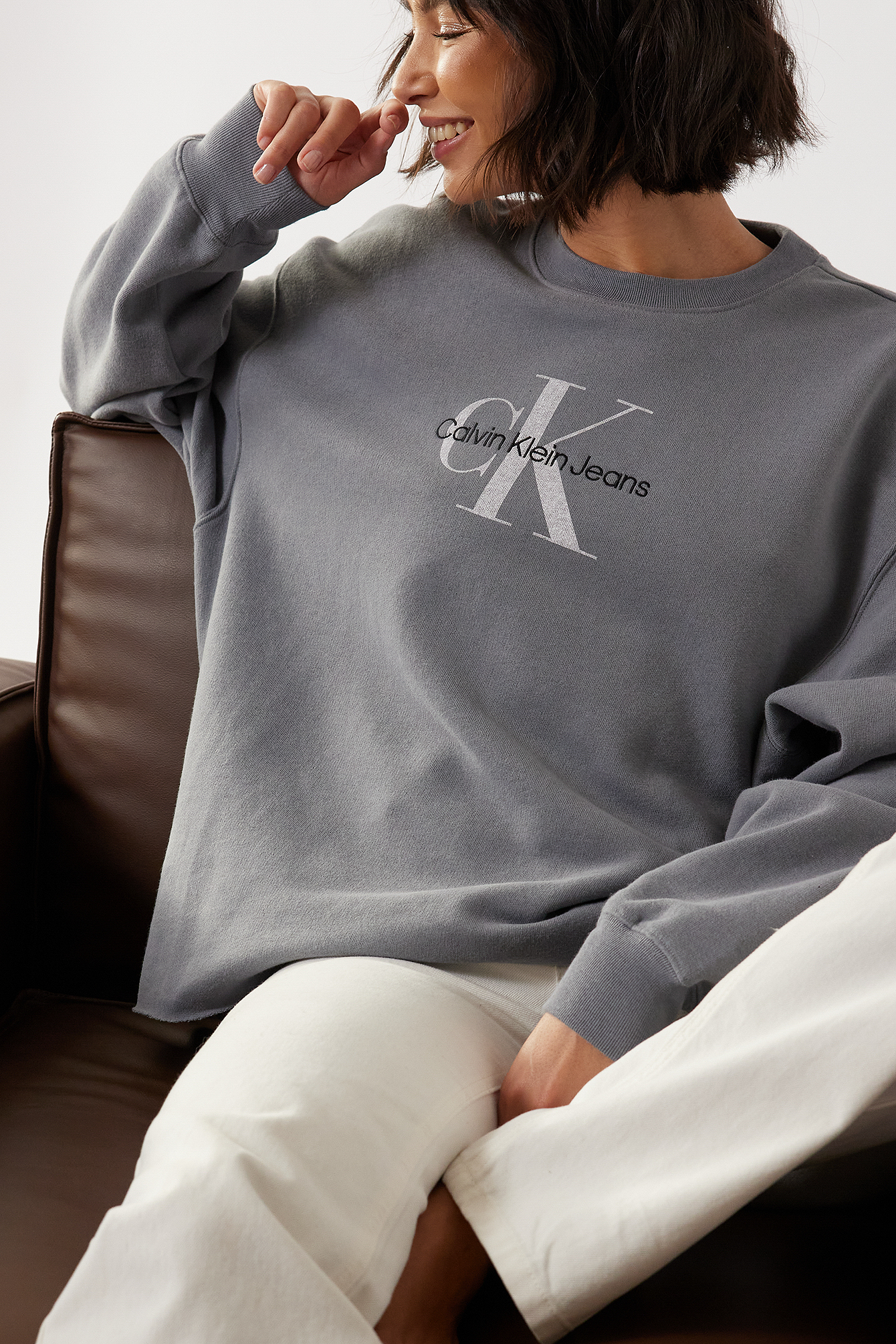Calvin Klein for NA-KD Organic Oversized Crew Neck Sweater - Grey