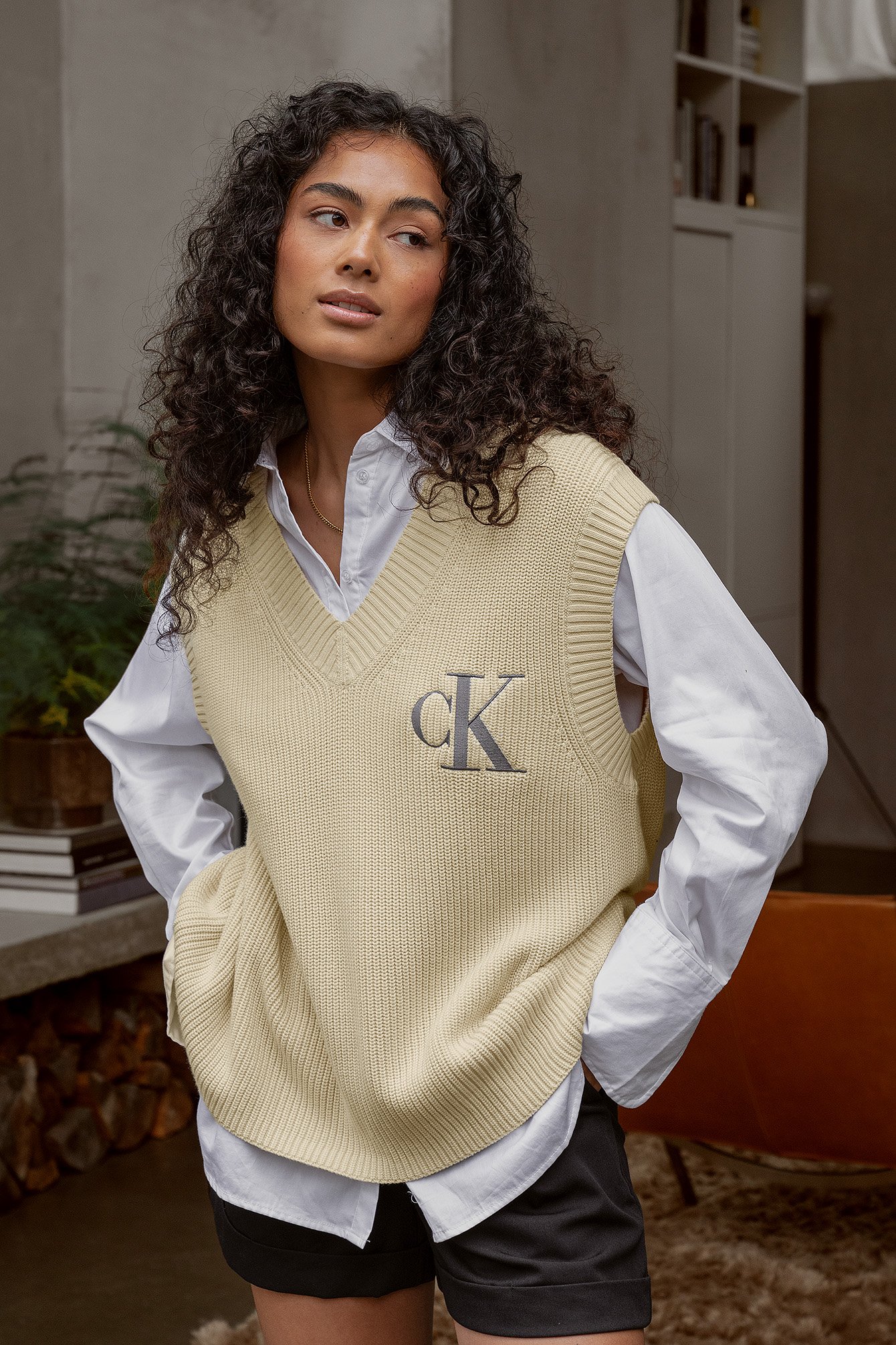 Beige Calvin Klein for NA-KD Oversized Rib Vest