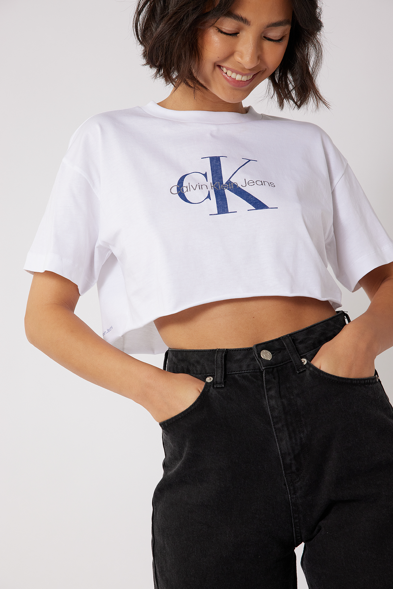 Calvin Klein for NA-KD Organic Raw Hem Cropped Tee - White