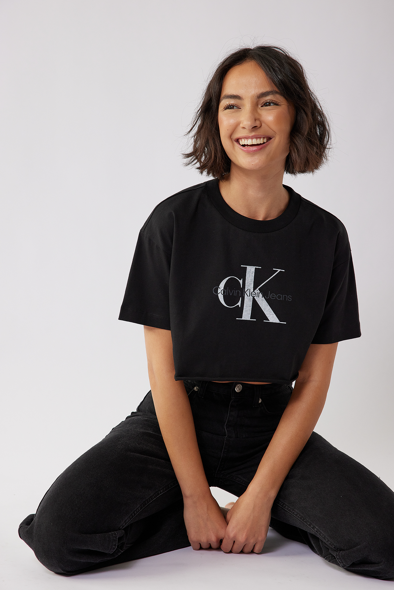 Calvin Klein for NA-KD Organic Raw Hem Cropped Tee - Black