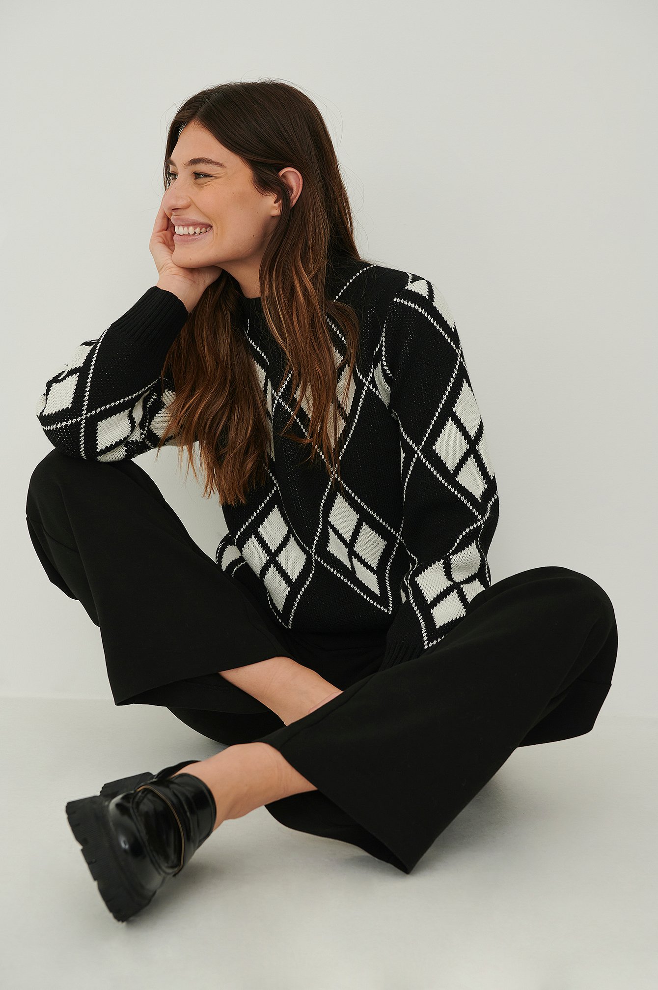 Black Gebreide sweater met Argyle geruit patroon