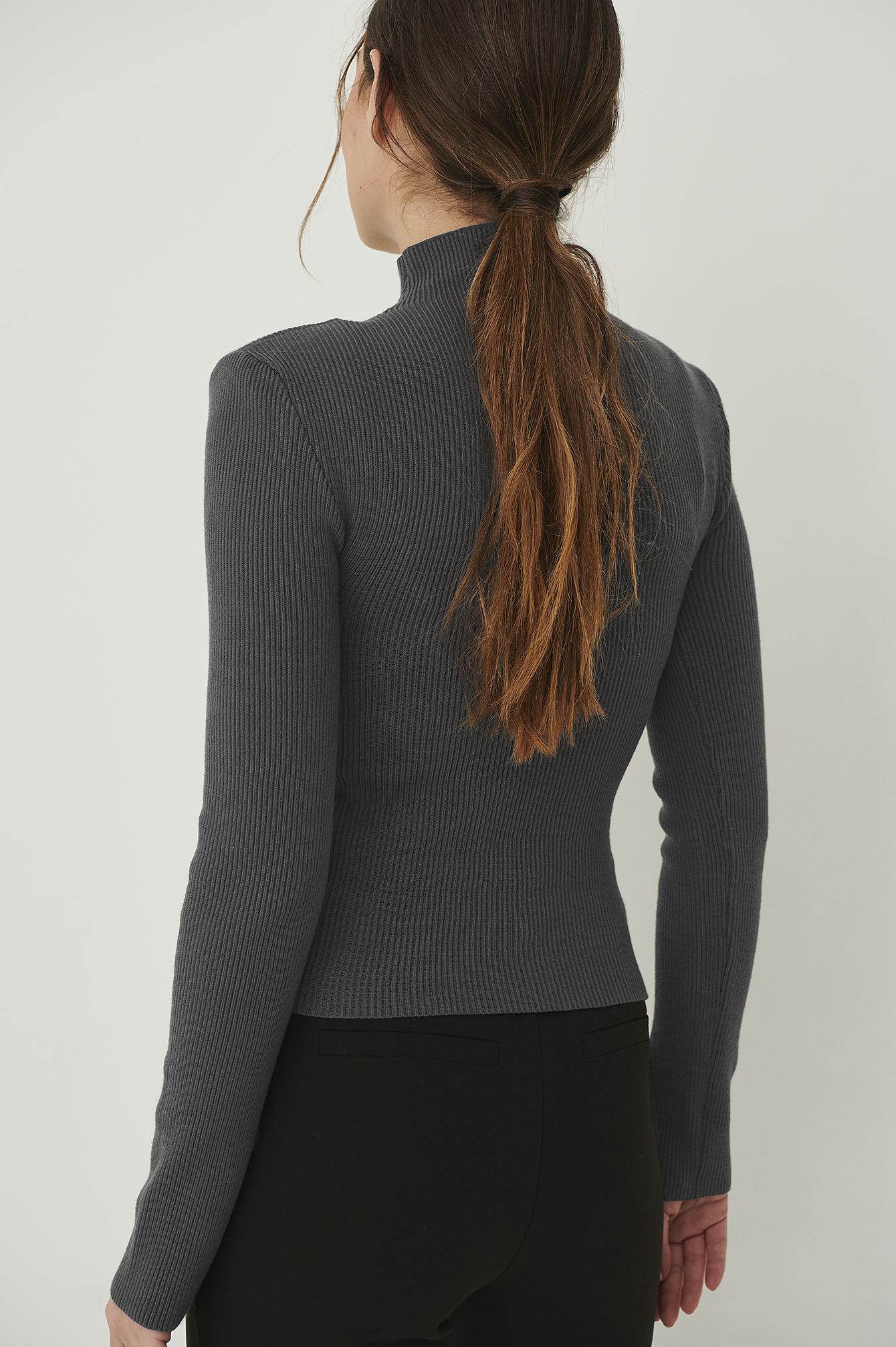 Dark Grey Shoulder Padded Ribbed Sweater