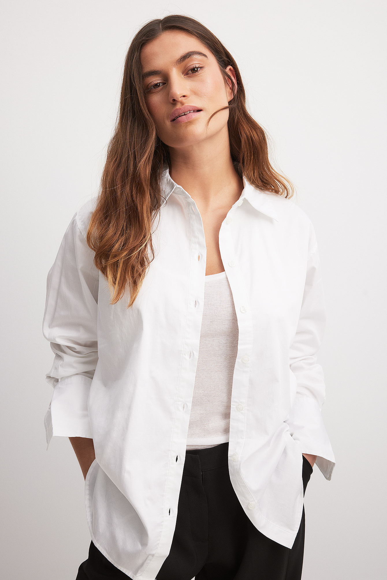 ka na ta classic shirt size1 ホワイト Classic Cotton Shirt White | NA-KD