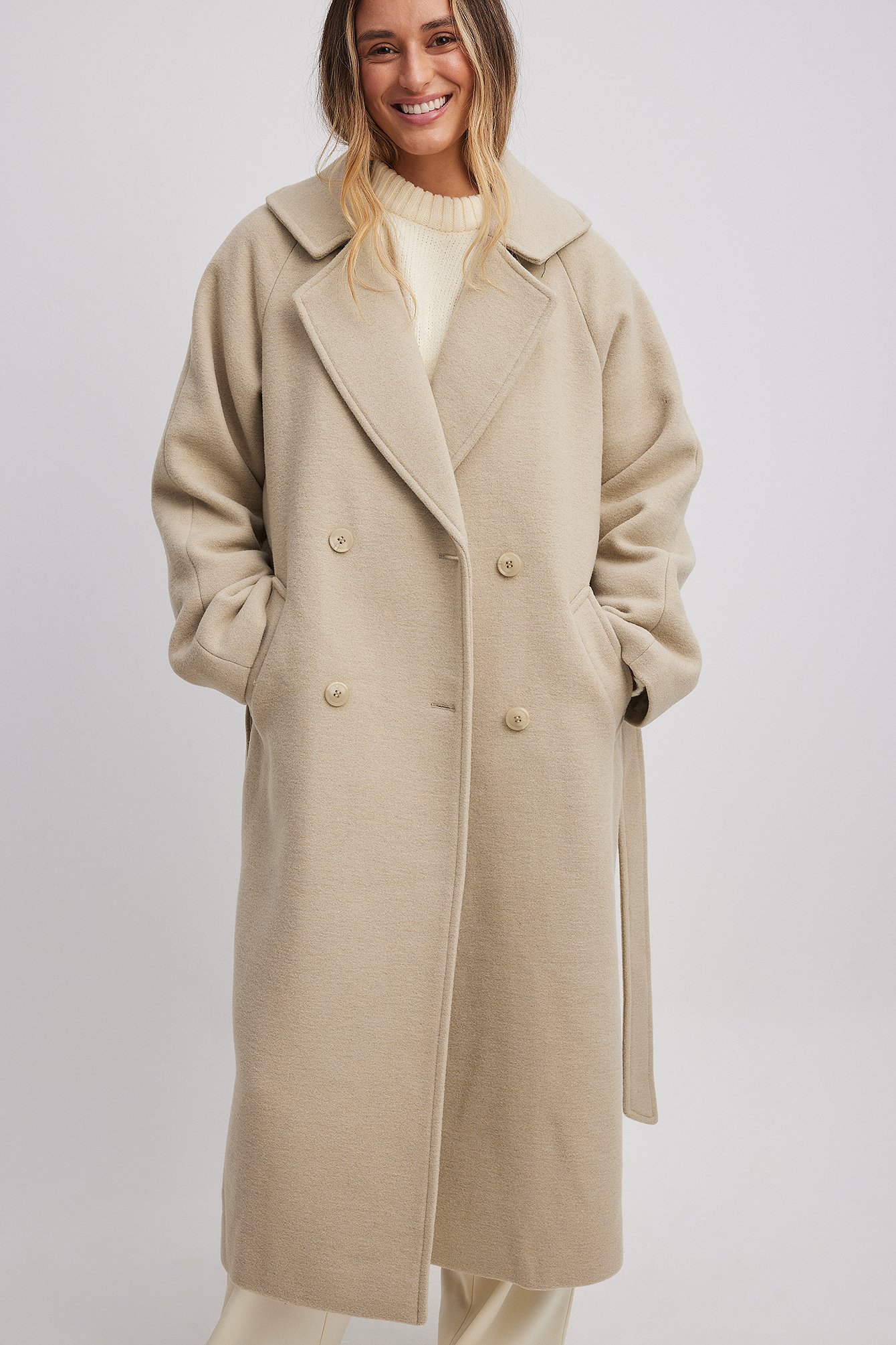 na-kd classic belted coat - beige