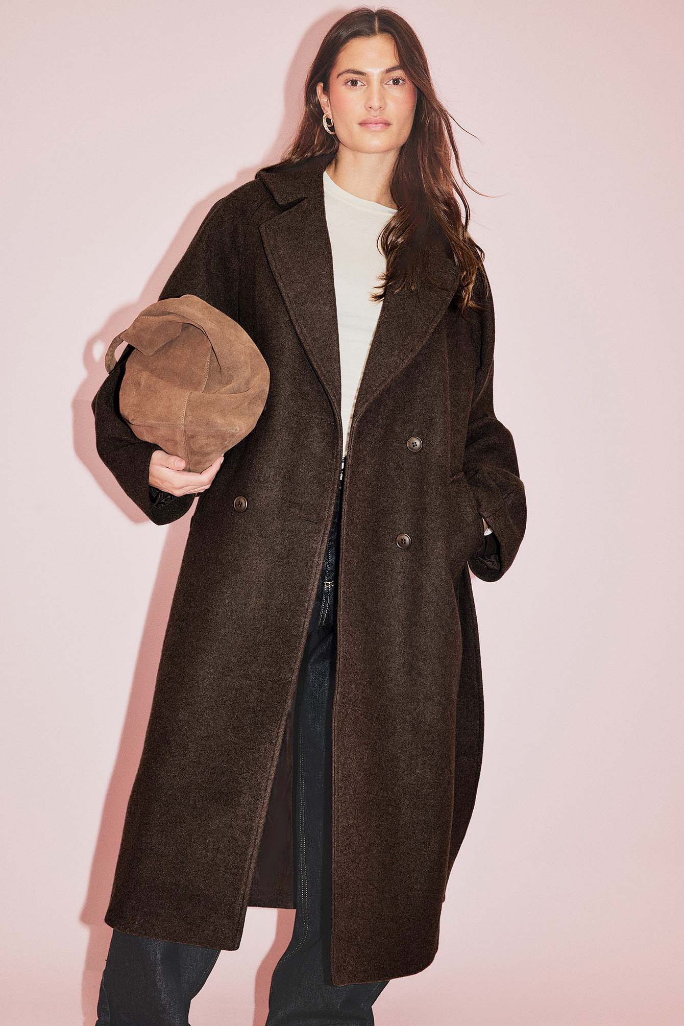 NA-KD Oversized Wool Blend Belted Coat - Winter Jackets - Brown - EU 36 - NA-KD / NAKD
