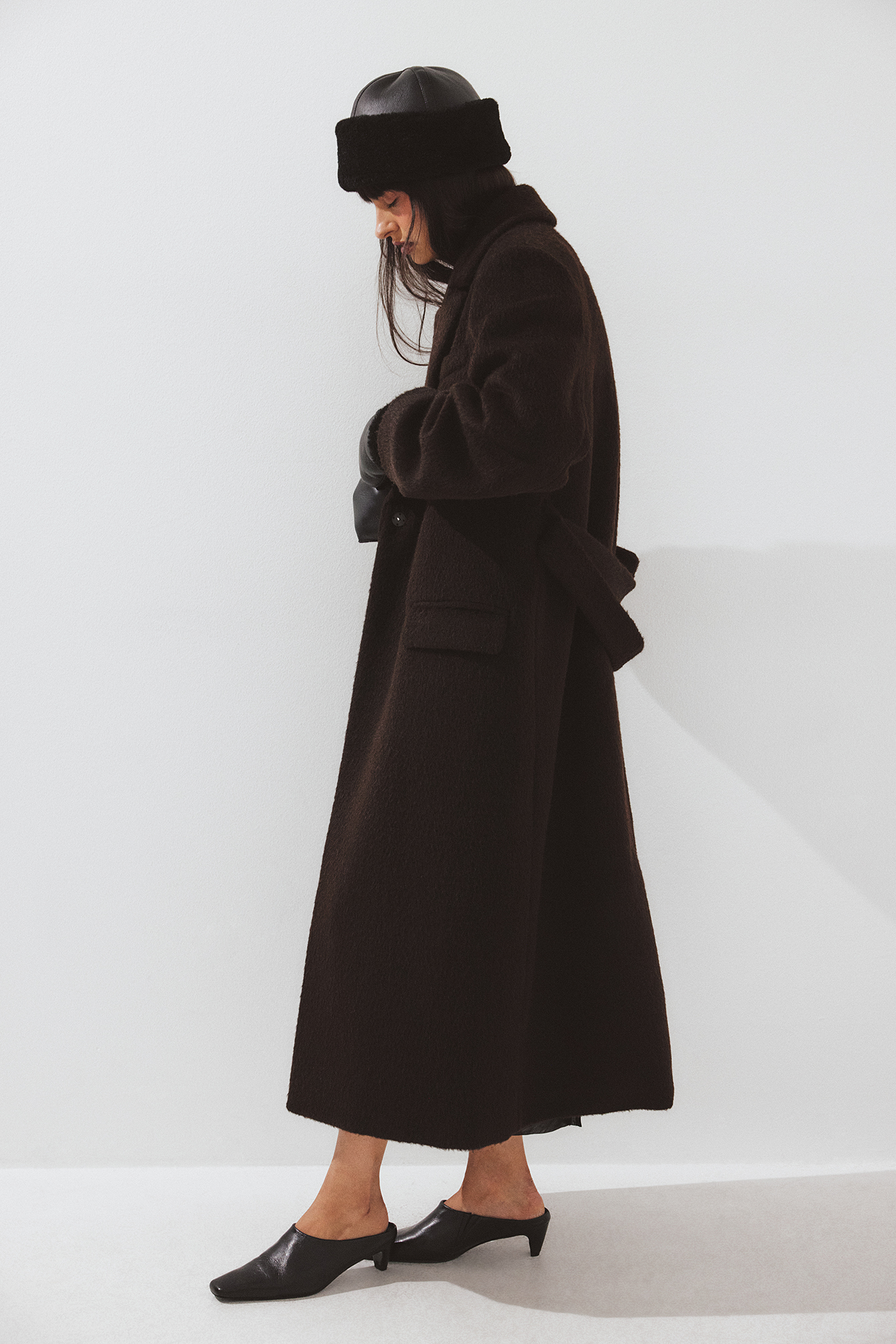 Brushed Wool Blend Belted Coat Brown | NA-KD