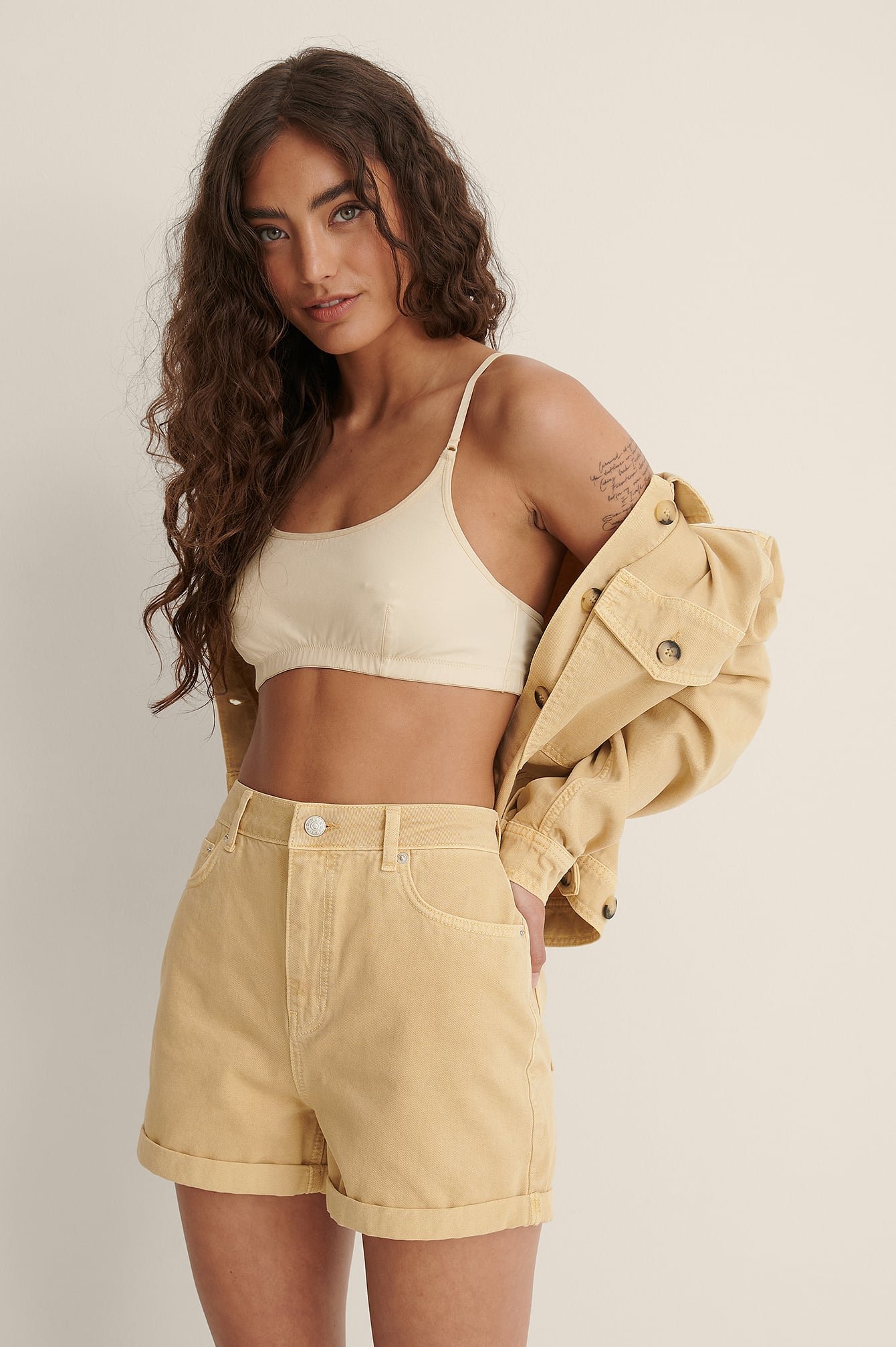 Organic Colored Turn Up Denim Shorts 