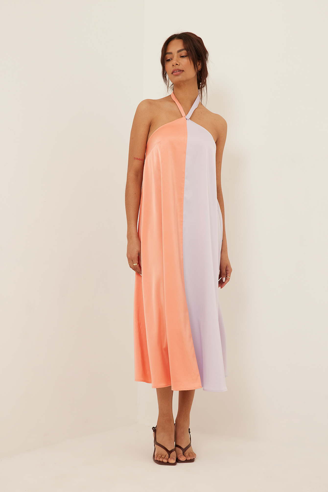 Lavender/Peach Colour Block Midi Dress