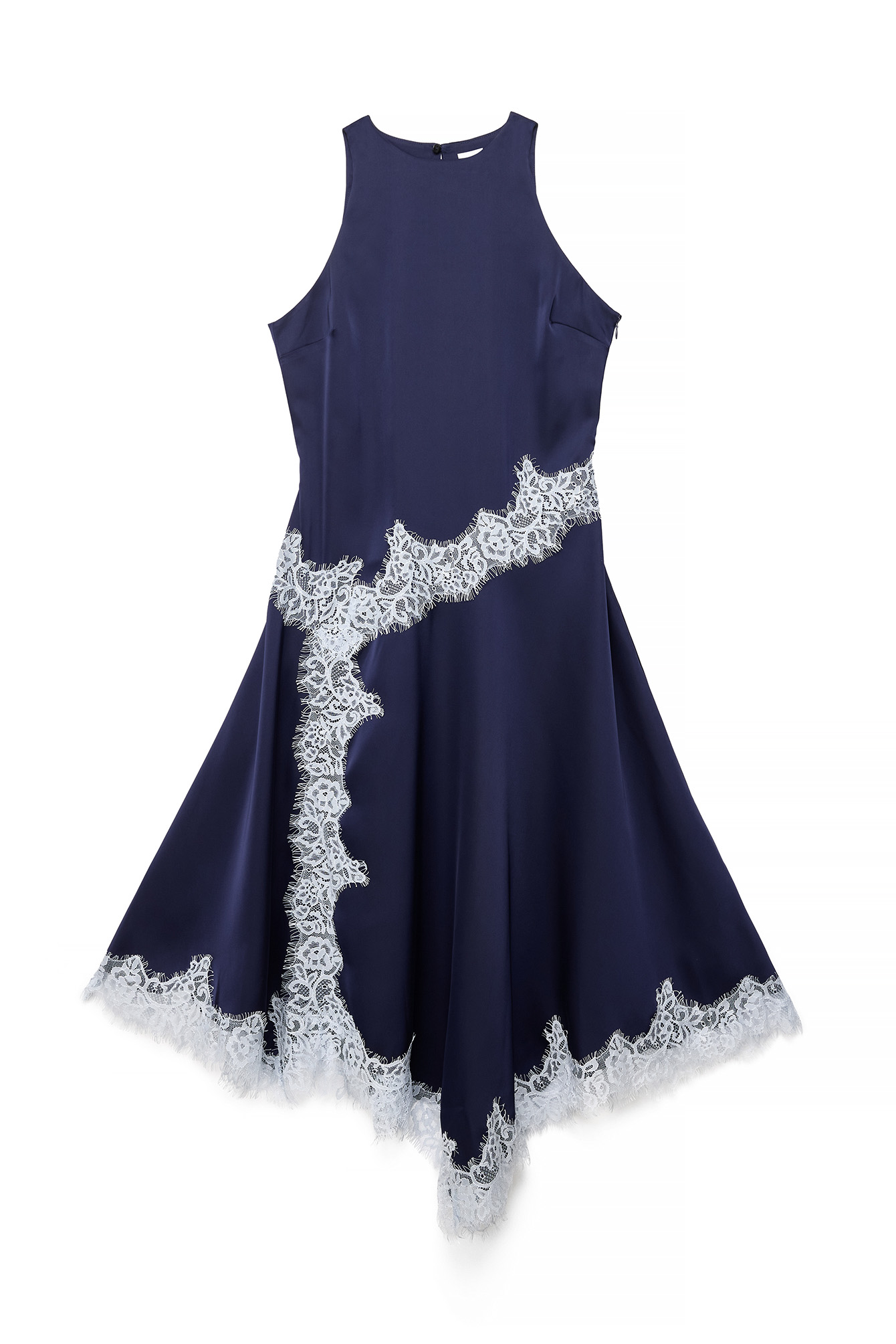 Navy Contrast Lace Satin Midi Dress
