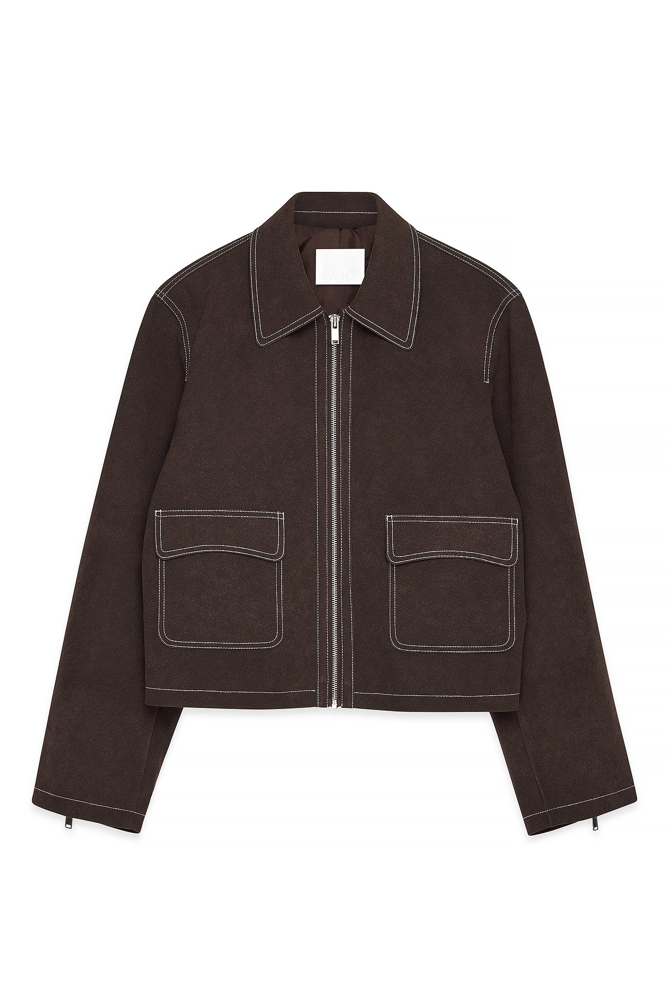 Faux Suede Zip Jacket Brown | NA-KD