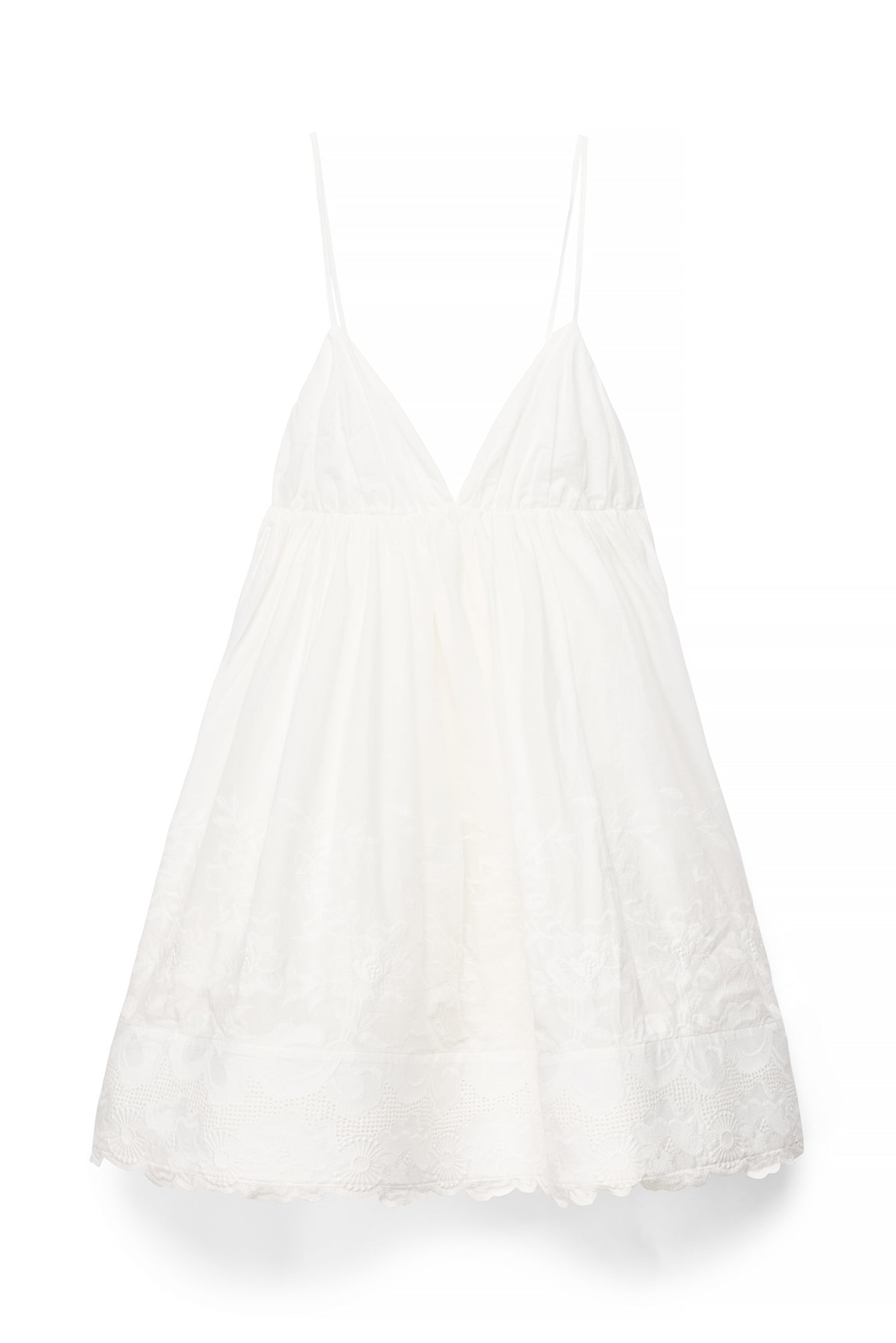 White Cotton Embroidered Strap Mini Dress
