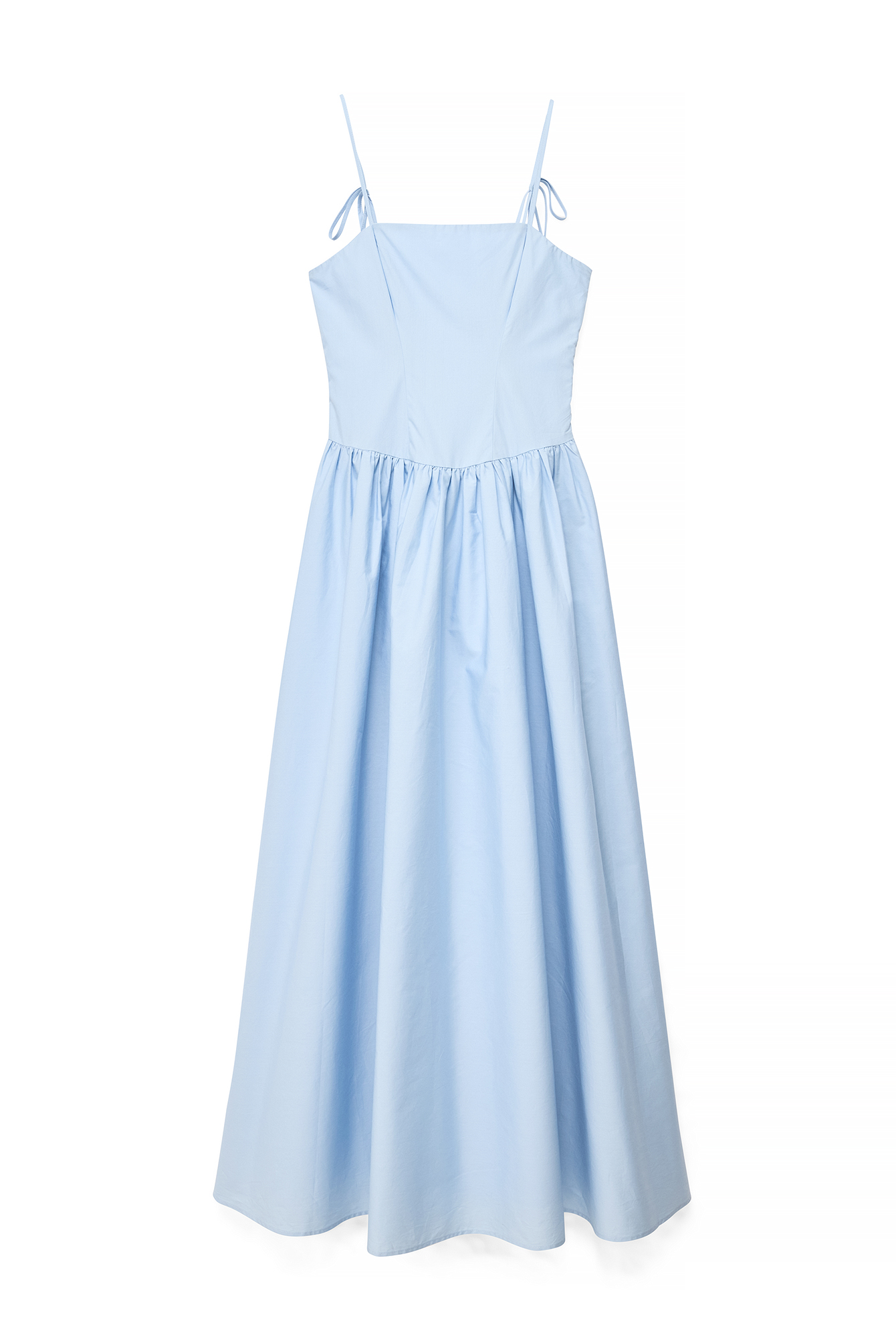 Light Blue Cotton Tie Detail Maxi Dress