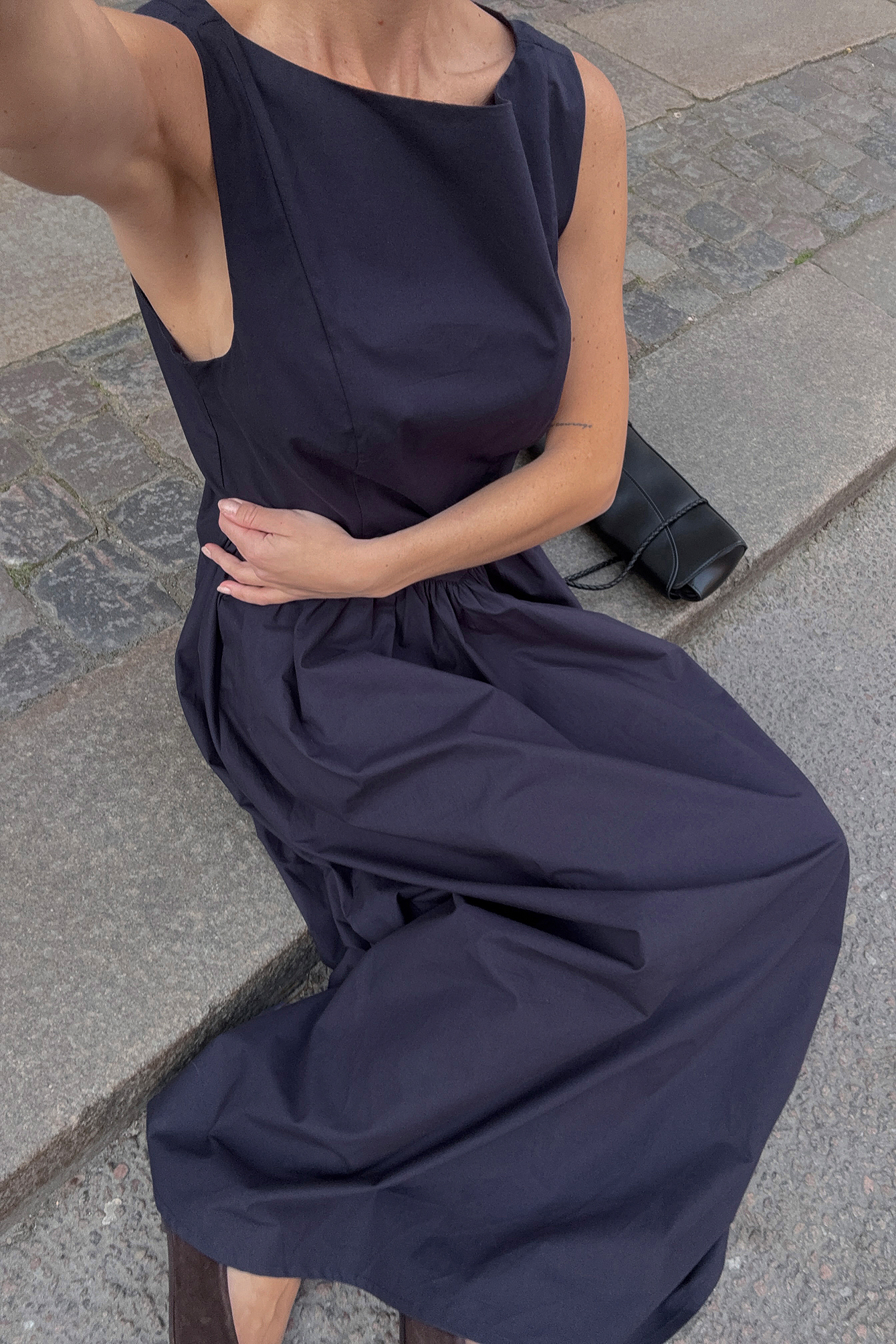 NA-KD Cotton Boat Neck Midi Dress - Spring Dresses - Navy - EU 34 - NA-KD / NAKD