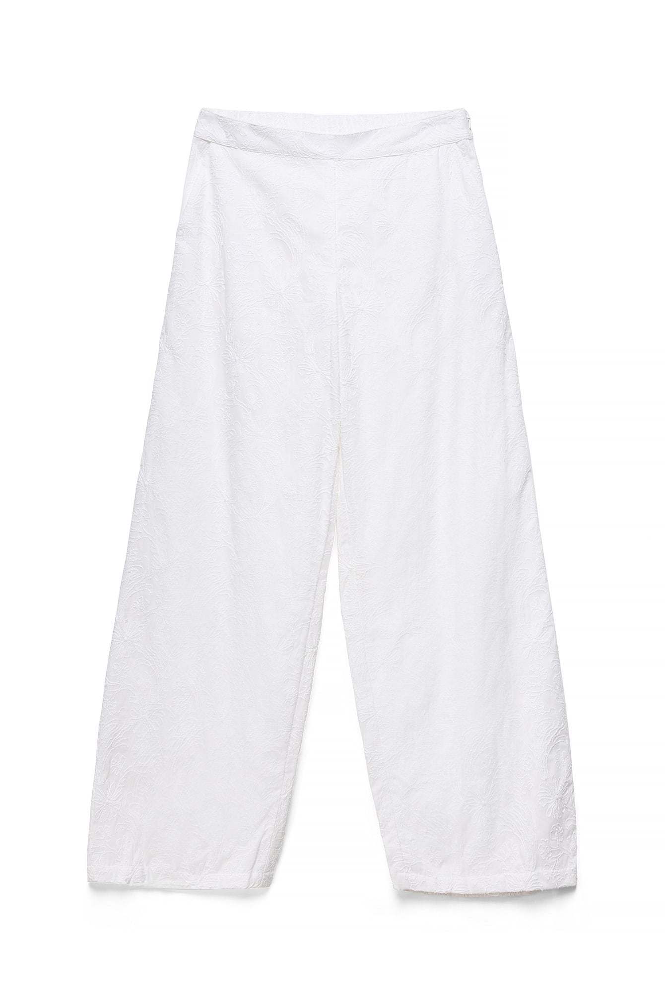 White Cotton Embroidery Trousers