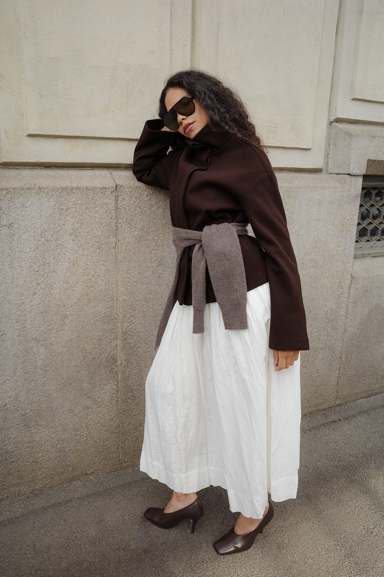 White Cotton Pintuck Maxi Skirt