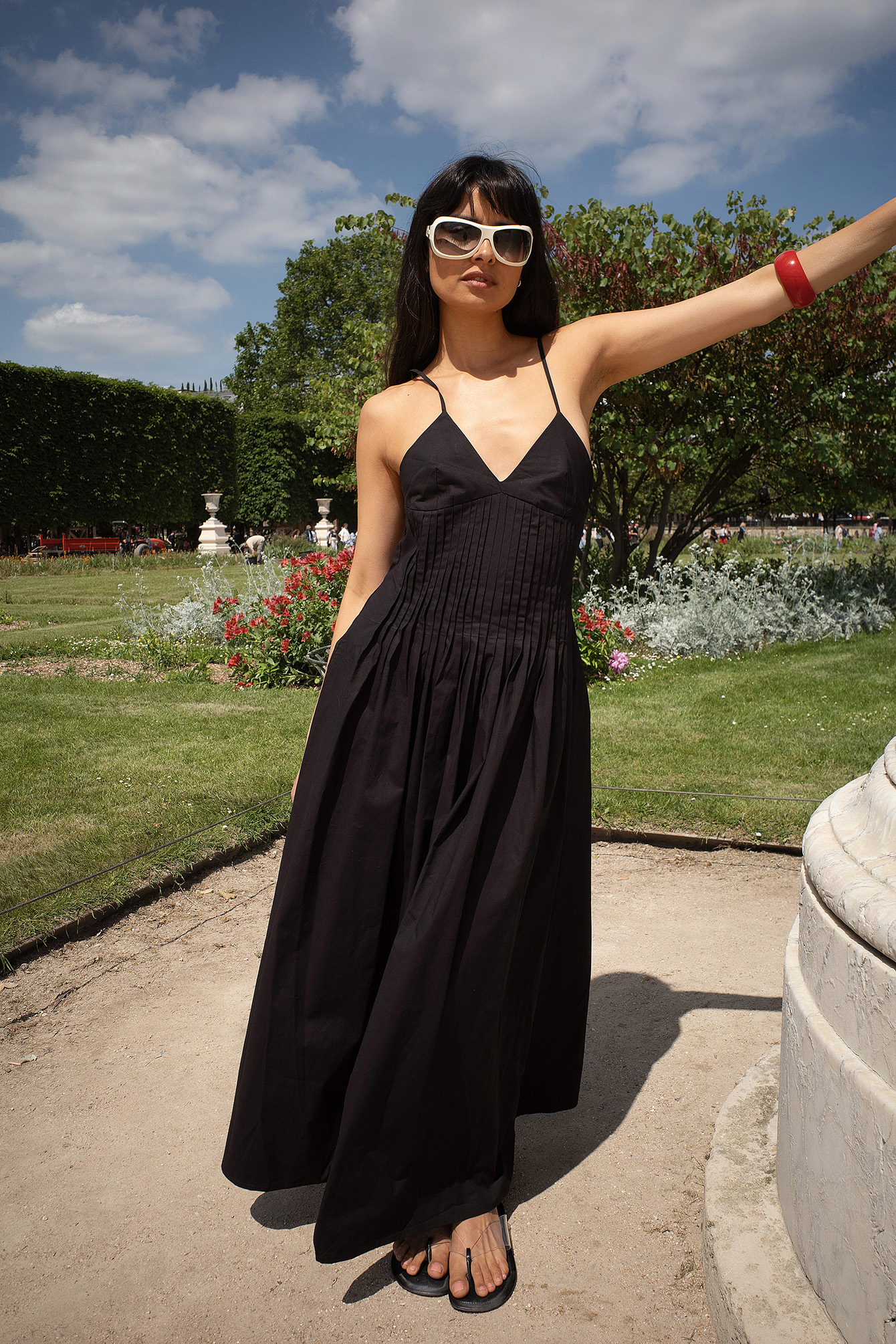 Vestido midi de algodón con canesú ondulado - Vestidos de primavera - Black - EU 32 - NA-KD / NAKD