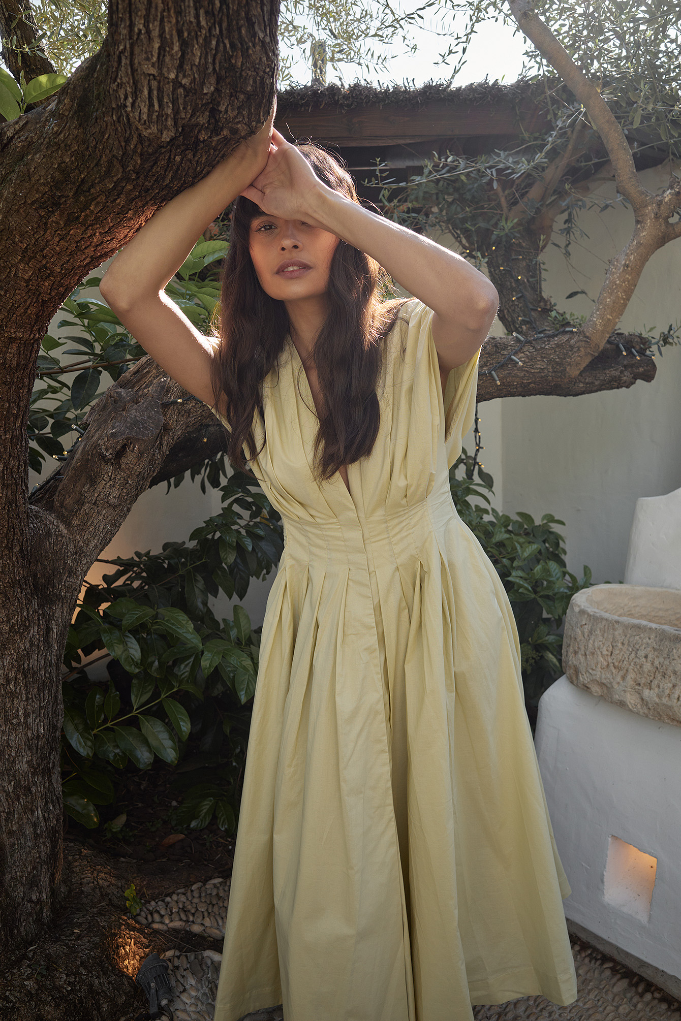 Cotton Pleated Short Sleeve Midi Dress - Spring Dresses - Green - EU 36 - NA-KD / NAKD