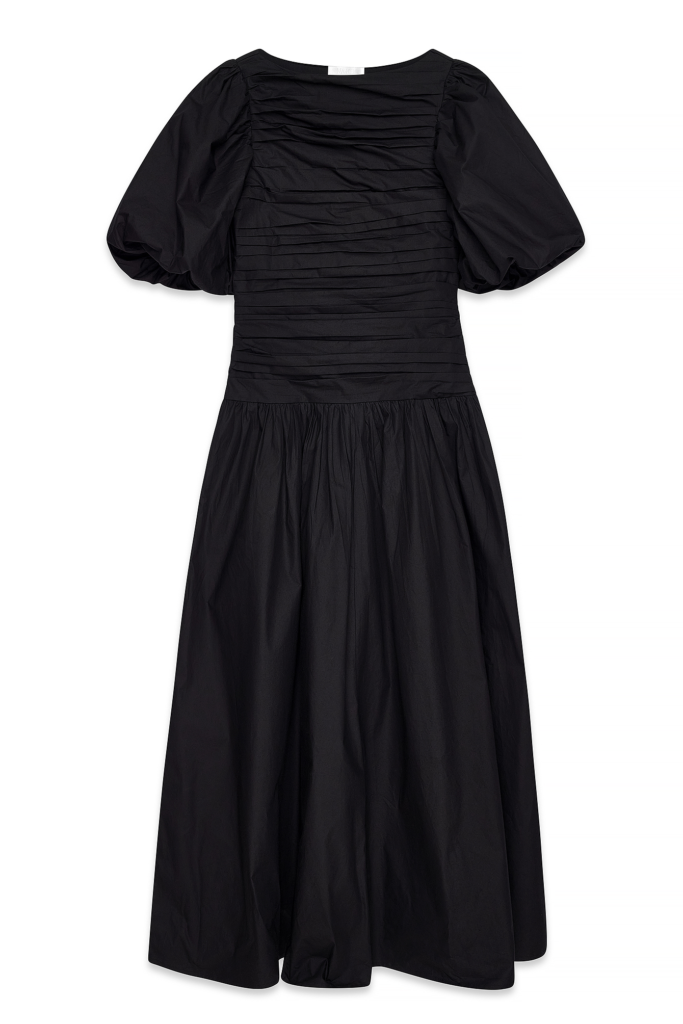 Black Cotton Puff Sleeve Maxi Dress
