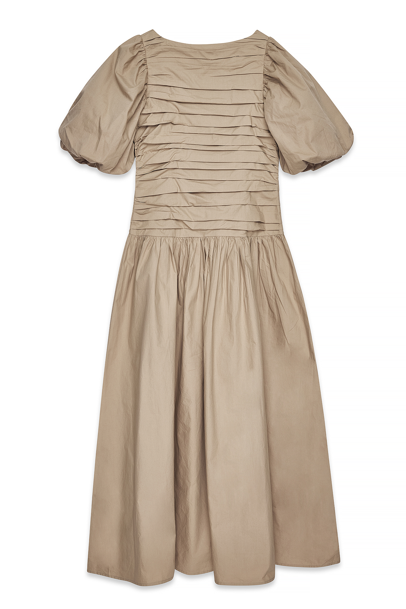 Beige Cotton Puff Sleeve Maxi Dress
