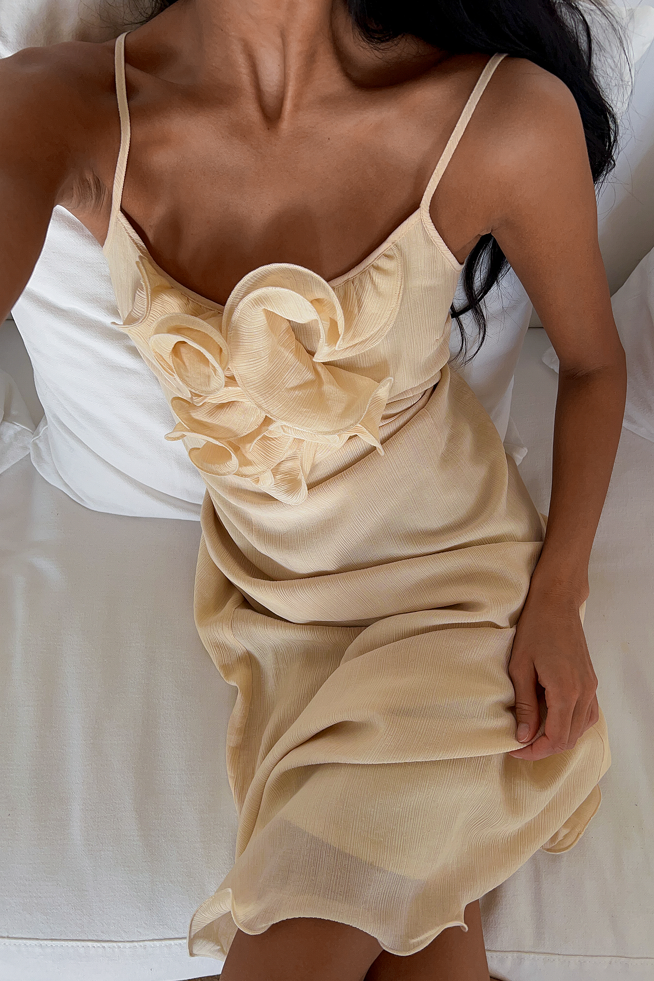Crepe ruffled midi dress