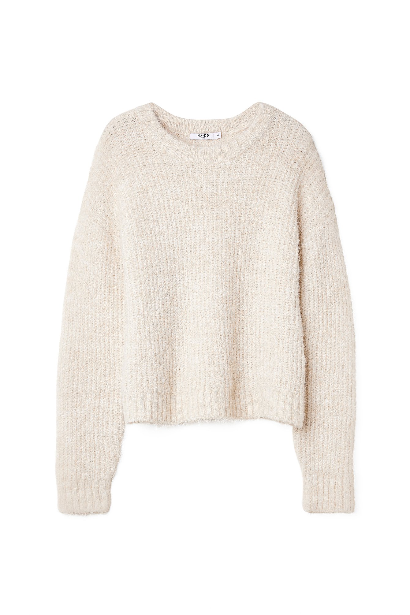 Crew Neck Melange Knitted Sweater Offwhite | NA-KD