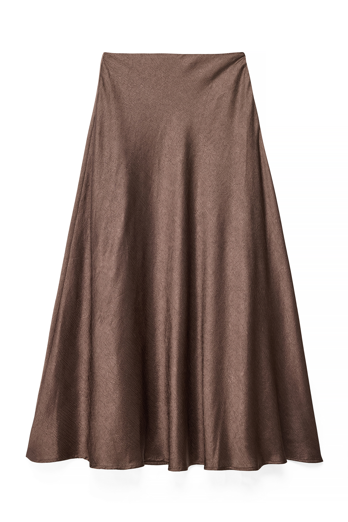 Brown Crinkle Bias Cut Maxi Skirt