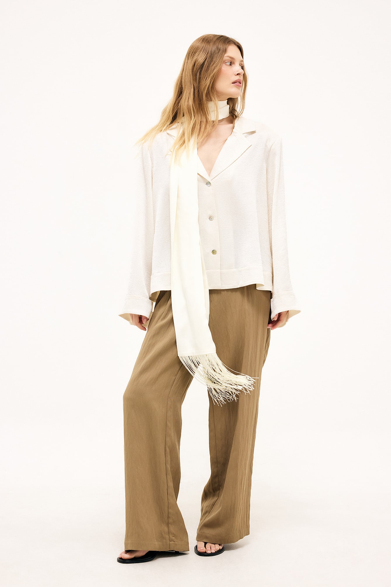 Crinkle Wide Sleeve Blouse - Blouses - Offwhite - XS - NA-KD / NAKD