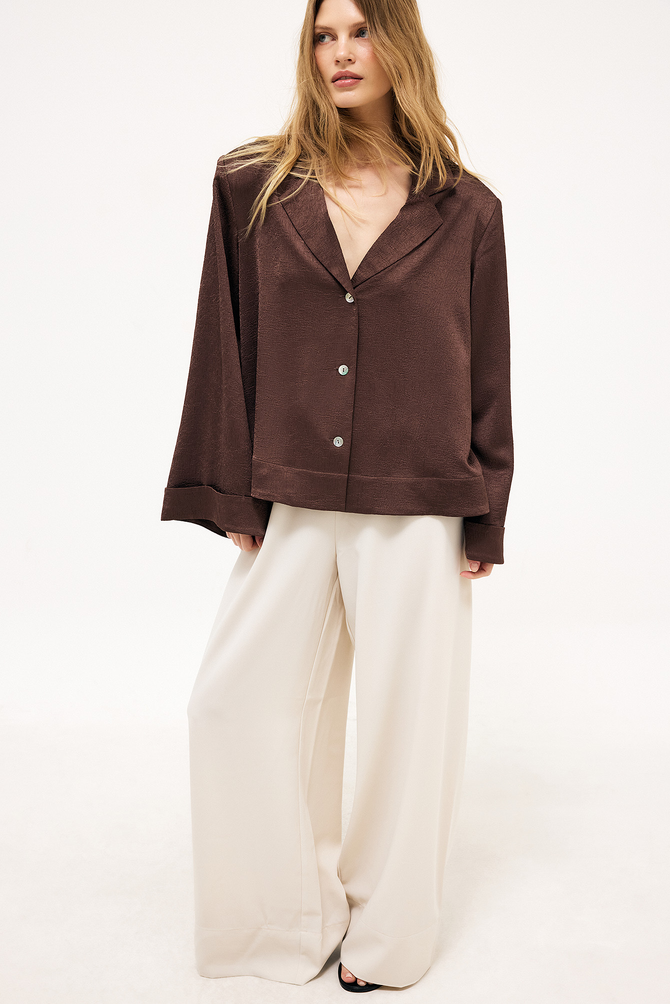 Crinkle Wide Sleeve Blouse - Blouses - Brown - XS - NA-KD / NAKD