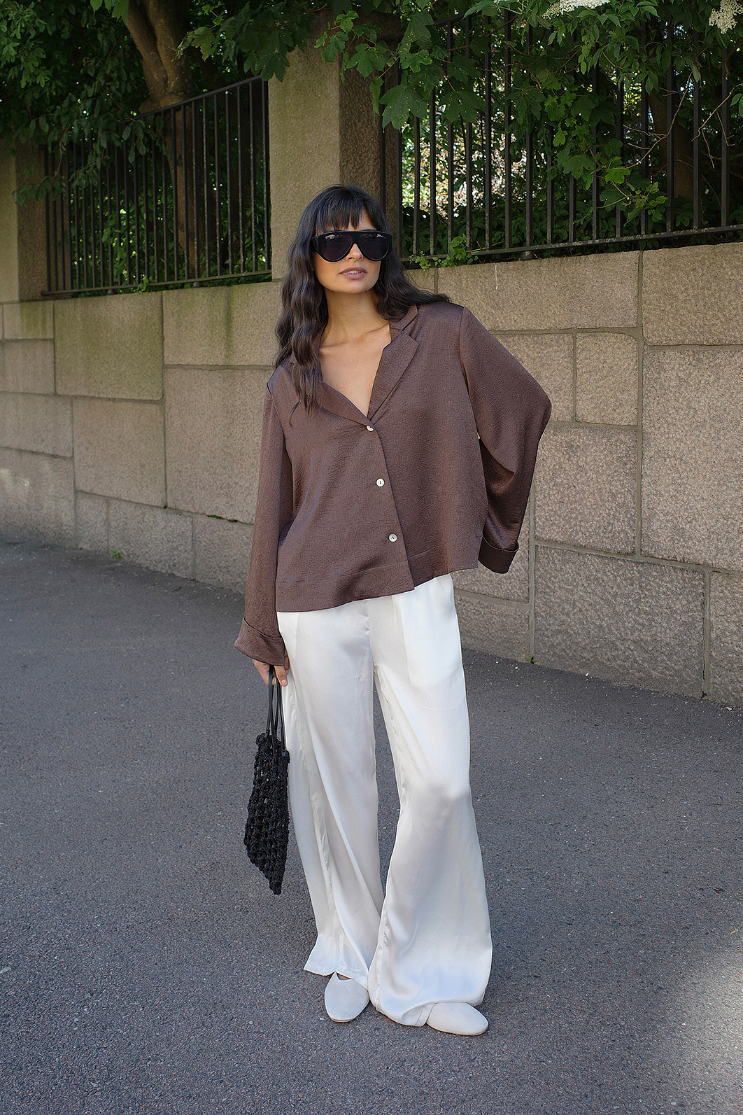 Blusa de manga ancha con efecto arrugado - Blusas - Brown - XS - NA-KD / NAKD
