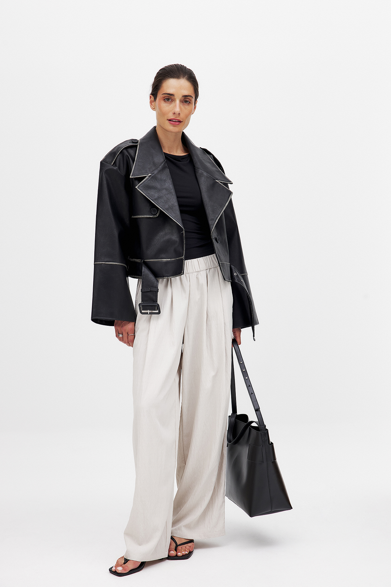 NA-KD Crinkled Elastic Waist Wide Leg Trousers - Utsvängda byxor - Beige - EU 38 - NA-KD / NAKD